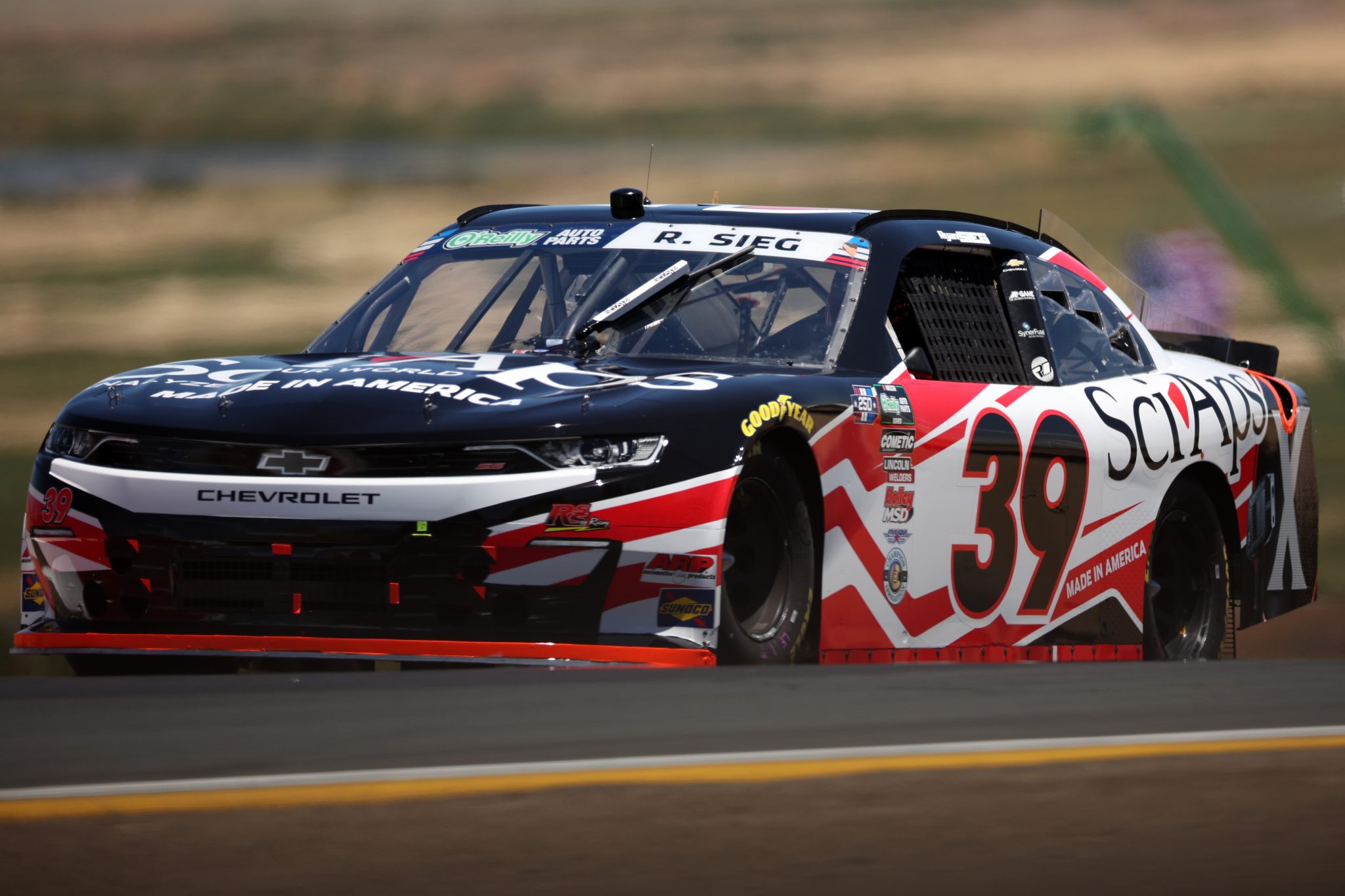 SONOMA, CALIFORNIA - JUNE 26: Ryan Sieg, driver of the #39 SciAps Chevrolet, drives during practice for the NASCAR O'Reilly Auto Parts Series Pit Boss/FoodMaxx 250 at Sonoma Raceway on June 26, 2026 in Sonoma, California. (Photo by James Gilbert/Getty Images) | Getty Images