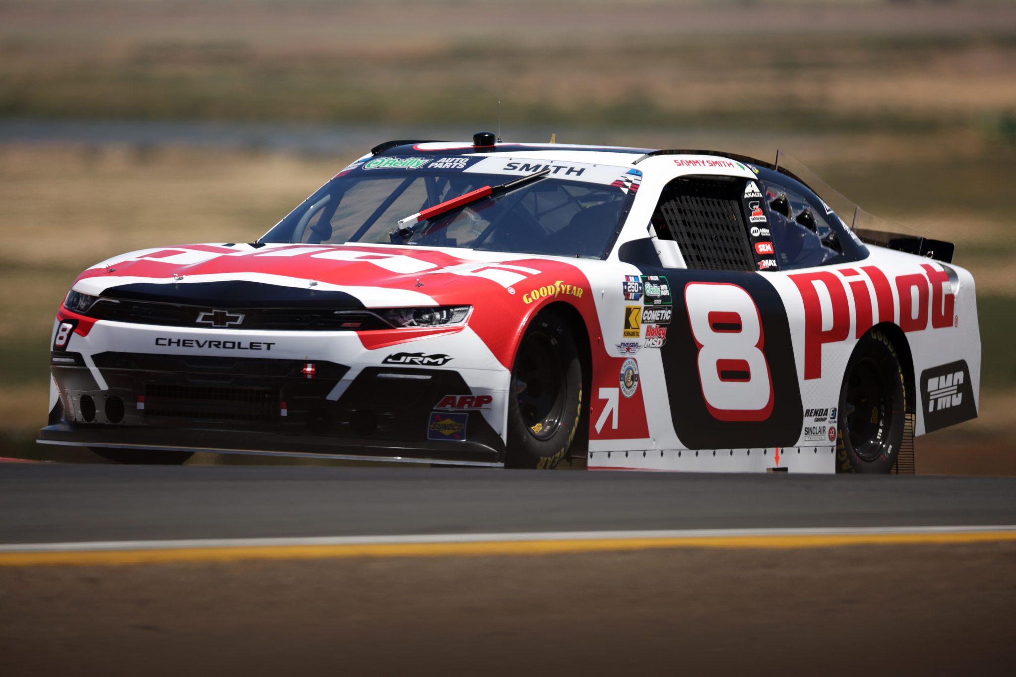 SONOMA, CALIFORNIA - JUNE 26: Sammy Smith, driver of the #8 Pilot Chevrolet, drives during practice for the NASCAR O'Reilly Auto Parts Series Pit Boss/FoodMaxx 250 at Sonoma Raceway on June 26, 2026 in Sonoma, California. (Photo by James Gilbert/Getty Images) | Getty Images