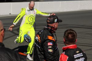 SONOMA, CALIFORNIA - JUNE 27: Shane Van Gisbergen, driver of the #9 SuperFile Chevrolet, kicks a rugby ball in celebration after winning the NASCAR O'Reilly Auto Parts Series Pit Boss/FoodMaxx 250 at Sonoma Raceway on June 27, 2026 in Sonoma, California. (Photo by Jonathan Bachman/Getty Images) | Getty Images