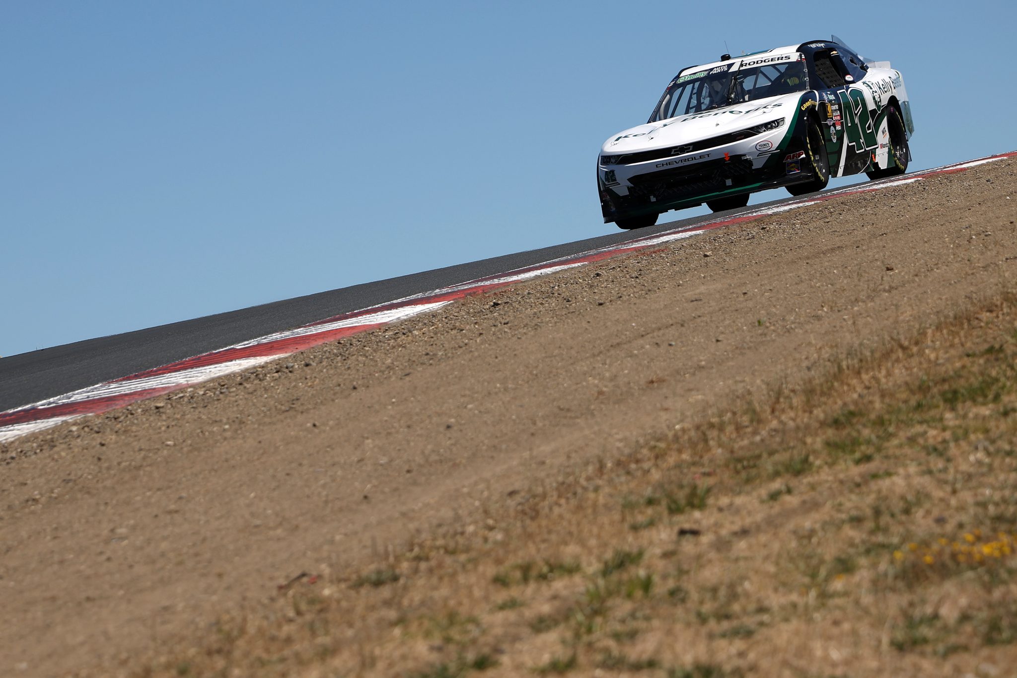 SONOMA, CALIFORNIA - JUNE 26: Will Rodgers, driver of the #42 Kelly Benefits Chevrolet, drives during qualifying for the NASCAR O'Reilly Auto Parts Series Pit Boss/FoodMaxx 250 at Sonoma Raceway on June 26, 2026 in Sonoma, California. (Photo by James Gilbert/Getty Images) | Getty Images