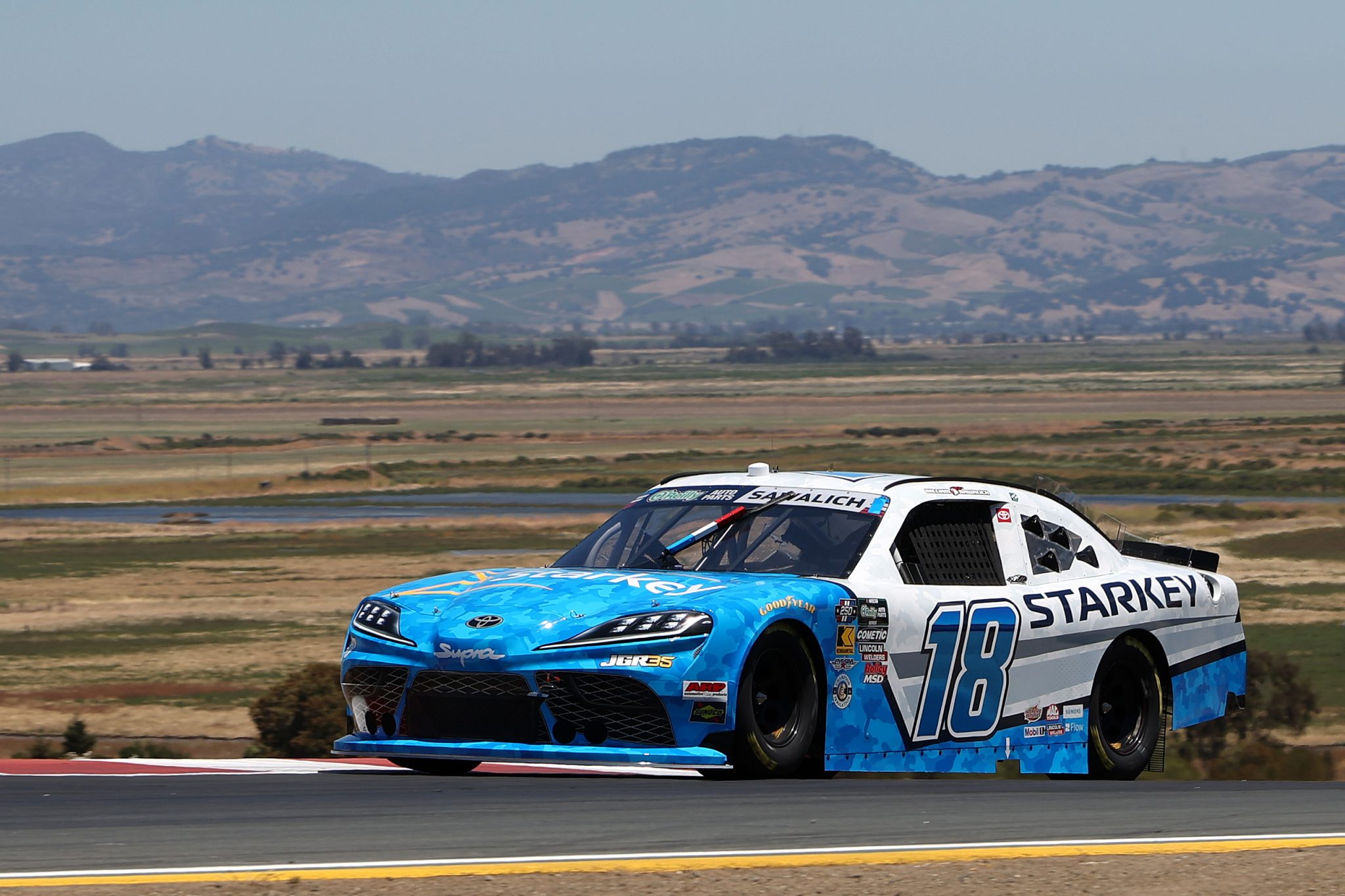 SONOMA, CALIFORNIA - JUNE 26: William Sawalich, driver of the #18 Starkey Toyota, drives during practice for the NASCAR O'Reilly Auto Parts Series Pit Boss/FoodMaxx 250 at Sonoma Raceway on June 26, 2026 in Sonoma, California. (Photo by James Gilbert/Getty Images) | Getty Images