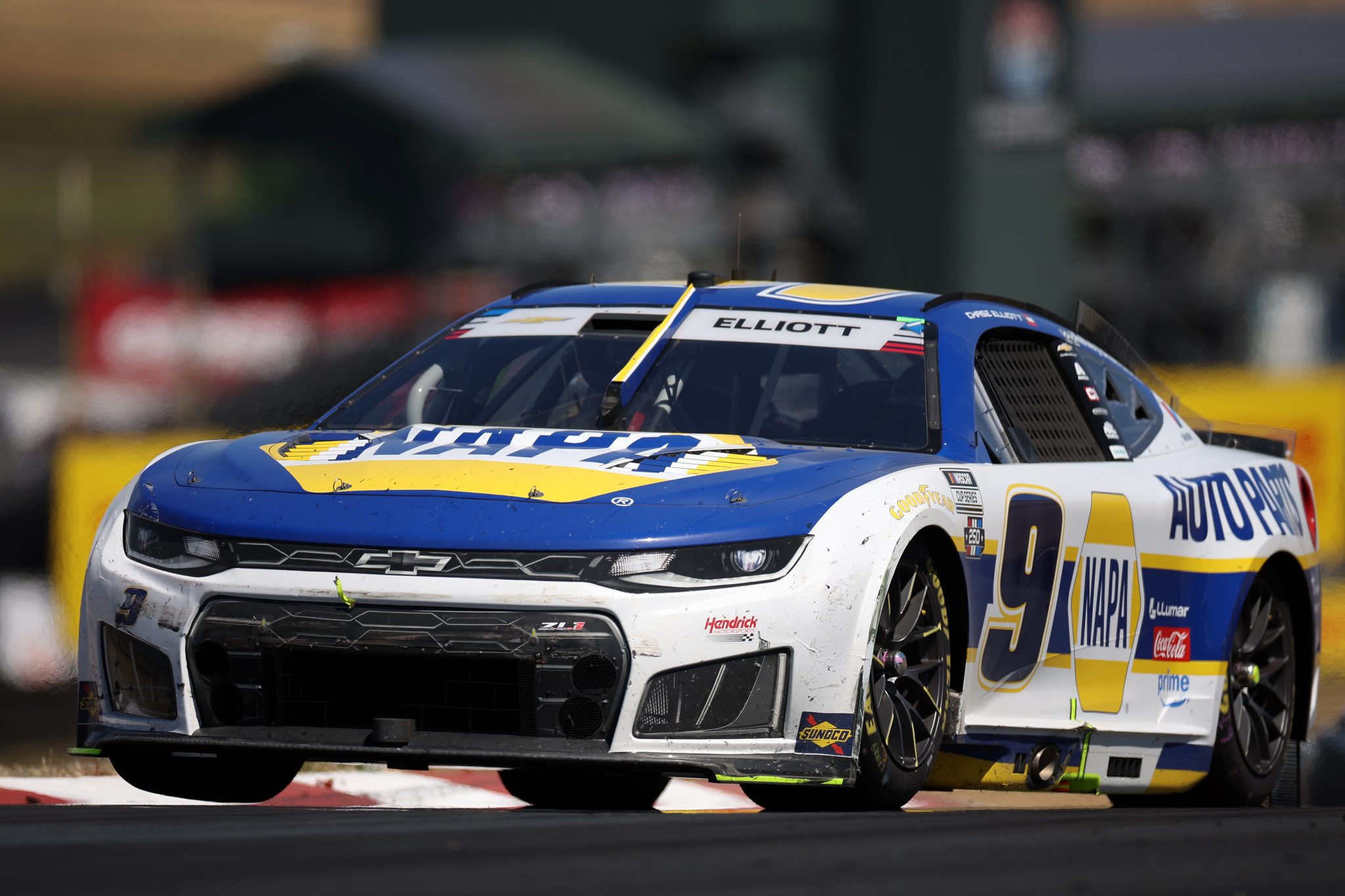 SONOMA, CALIFORNIA - JUNE 28: Chase Elliott, driver of the #9 NAPA Auto Parts Chevrolet, drives during the NASCAR Cup Series Toyota/Save Mart 350 at Sonoma Raceway on June 28, 2026 in Sonoma, California. (Photo by James Gilbert/Getty Images) | Getty Images