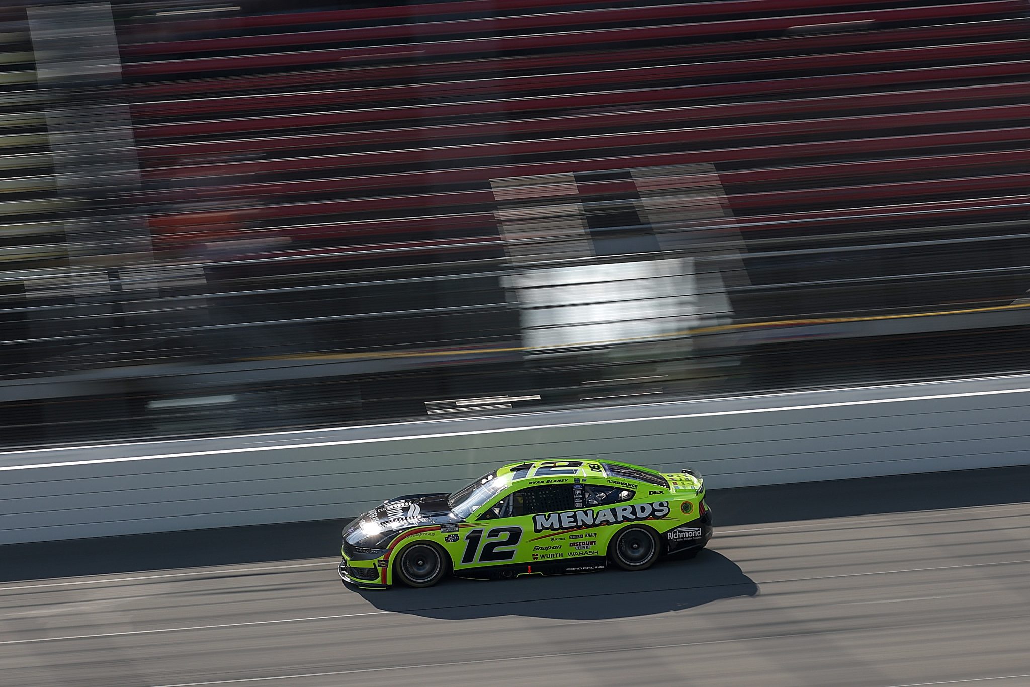 BROOKLYN, MICHIGAN - JUNE 06: Ryan Blaney, driver of the #12 Menards/RichmondWaterHtrs Ford, drives during practice for the NASCAR Cup Series FireKeepers Casino 400 at Michigan International Speedway on June 06, 2026 in Brooklyn, Michigan. (Photo by Brett Farmer/Getty Images) | Getty Images
