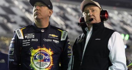 DAYTONA BEACH, FLORIDA - FEBRUARY 11: Kyle Busch, driver of the #8 zone Jalapeno Lime Chevrolet, (L) and NASCAR Hall of Famer and RCR team owner, Richard Childress look on during qualifying for the NASCAR Cup Series Daytona 500 at Daytona International Speedway on February 11, 2026 in Daytona Beach, Florida. (Photo by Patrick McDermott/Getty Images) | Getty Images