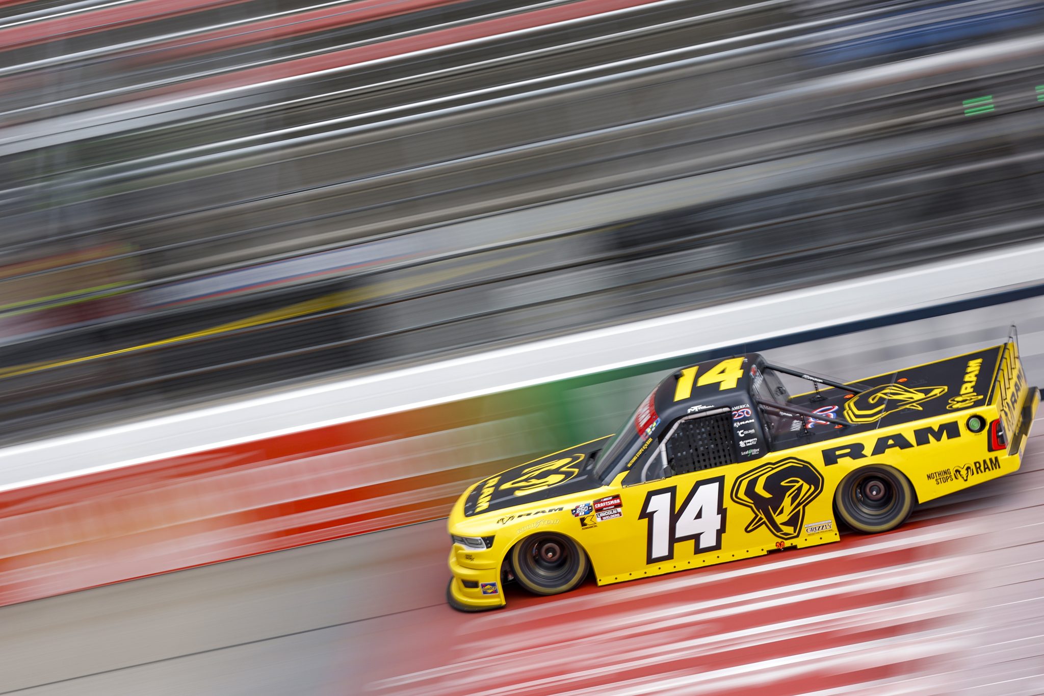 BROOKLYN, MICHIGAN - JUNE 06: Mini Tyrrell, driver of the #14 Ram RAM, drives during practice for the NASCAR Craftsman Truck Series DQS Solutions & Staffing 250 presented by Precision Vehicle Logistics at Michigan International Speedway on June 06, 2026 in Brooklyn, Michigan. (Photo by Sean Gardner/Getty Images) | Getty Images