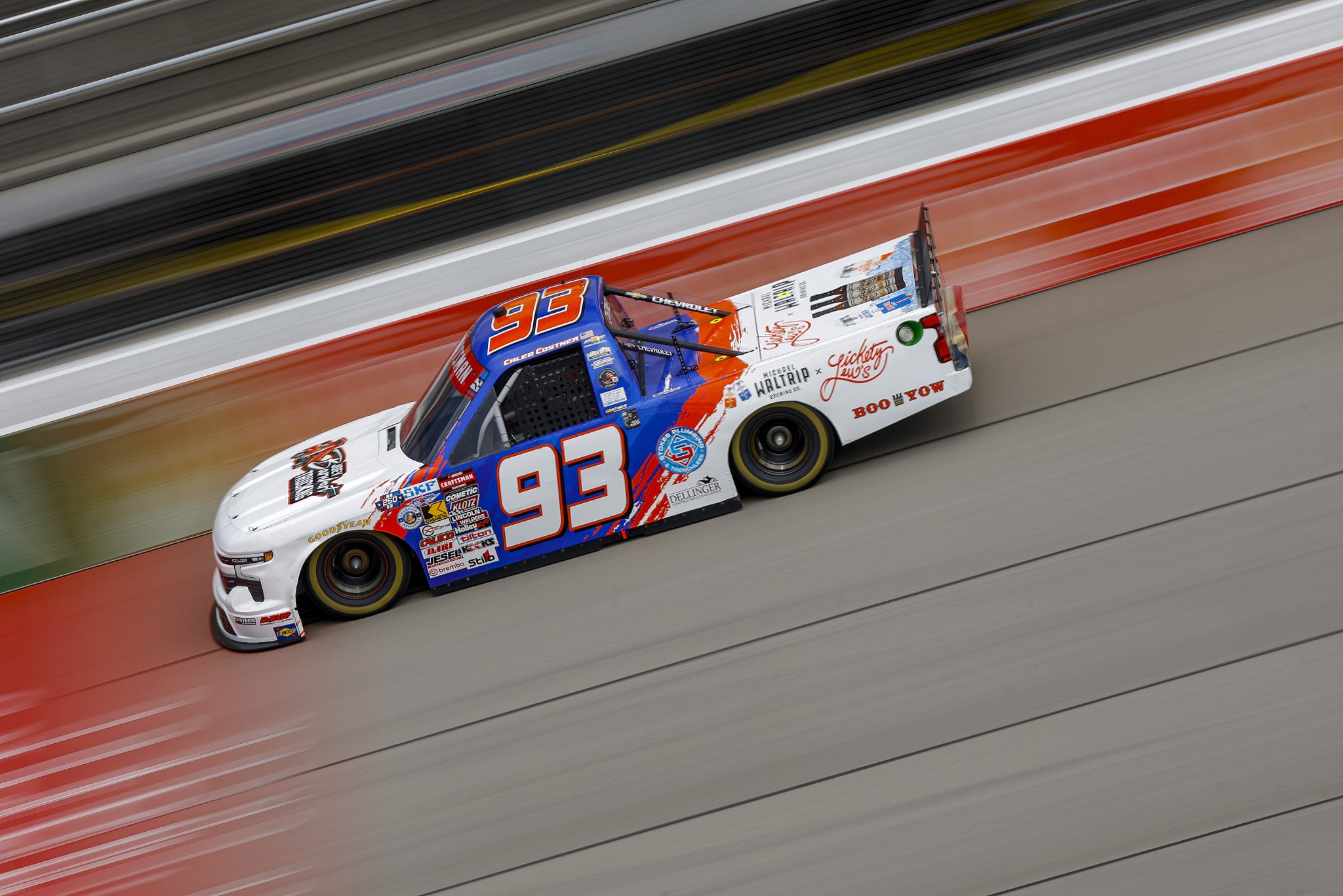 BROOKLYN, MICHIGAN - JUNE 06: Caleb Costner, driver of the #93 Michael Waltrip Brewing Co/Lickety Chevrolet, drives during practice for the NASCAR Craftsman Truck Series DQS Solutions & Staffing 250 presented by Precision Vehicle Logistics at Michigan International Speedway on June 06, 2026 in Brooklyn, Michigan. (Photo by Sean Gardner/Getty Images) | Getty Images