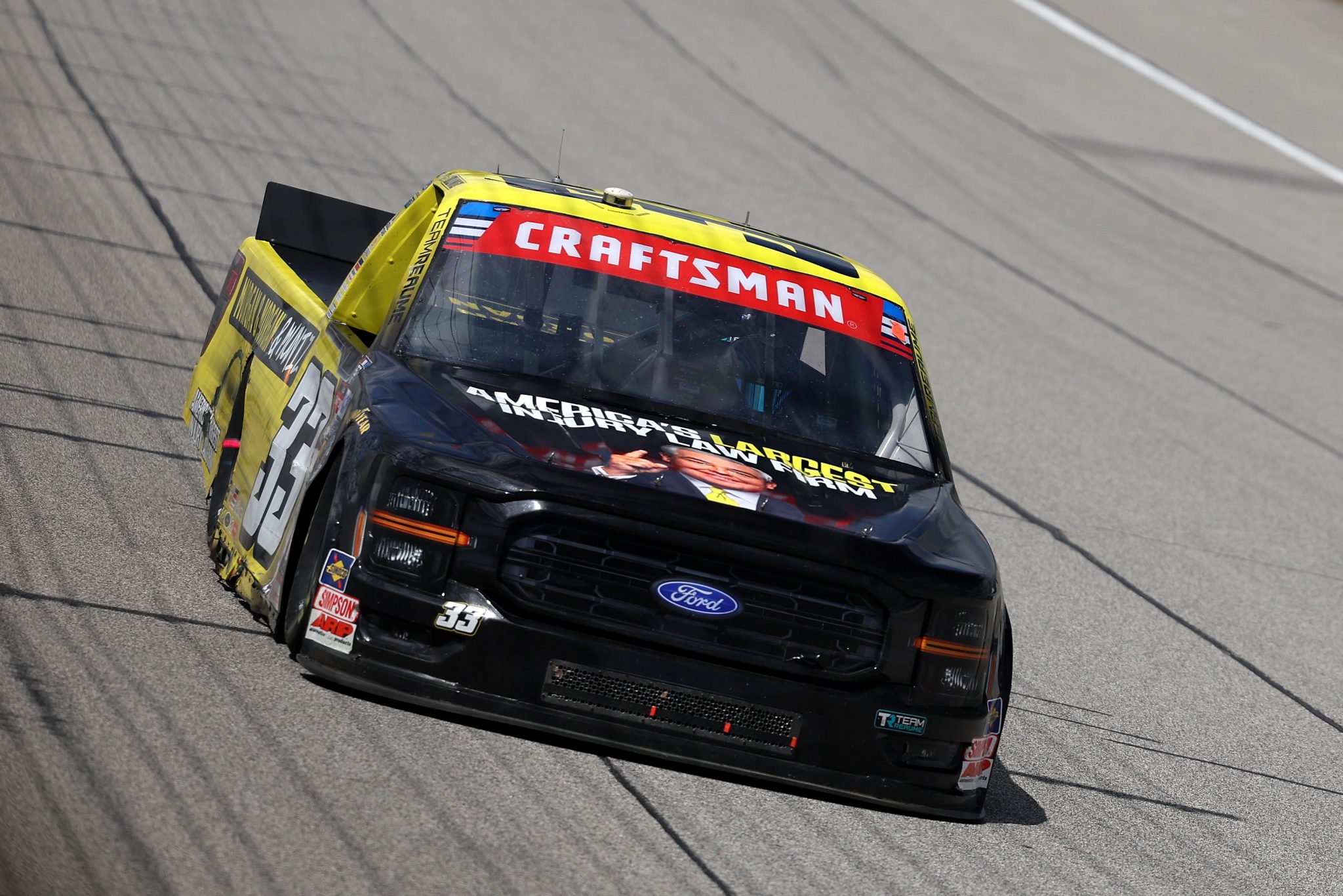 BROOKLYN, MICHIGAN - JUNE 06: Frankie Muniz, driver of the #33 Morgan & Morgan Ford, drives during the NASCAR Craftsman Truck Series DQS Solutions & Staffing 250 presented by Precision Vehicle Logistics at Michigan International Speedway on June 06, 2026 in Brooklyn, Michigan. (Photo by Brett Farmer/Getty Images) | Getty Images