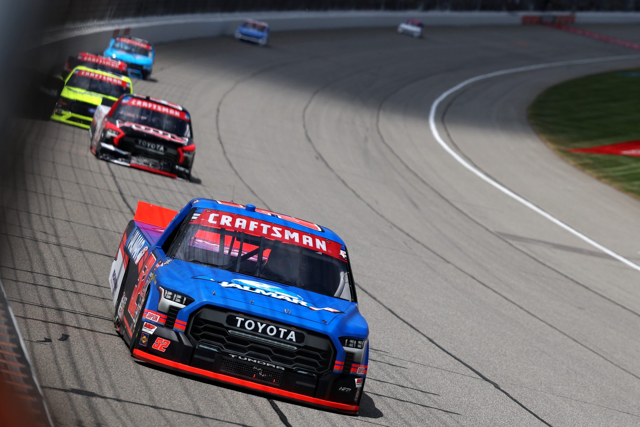 BROOKLYN, MICHIGAN - JUNE 06: Stewart Friesen, driver of the #52 Halmar International Toyota, drives during the NASCAR Craftsman Truck Series DQS Solutions & Staffing 250 presented by Precision Vehicle Logistics at Michigan International Speedway on June 06, 2026 in Brooklyn, Michigan. (Photo by Brett Farmer/Getty Images) | Getty Images