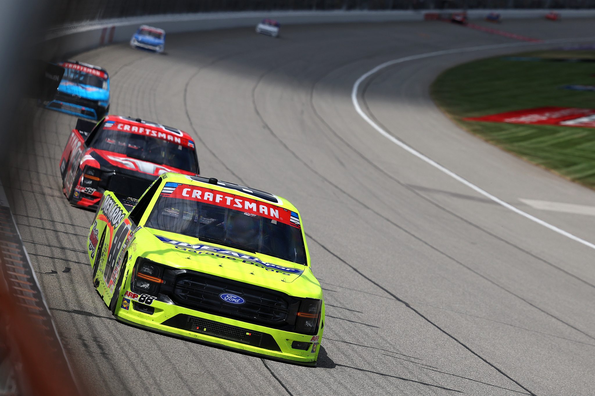 BROOKLYN, MICHIGAN - JUNE 06: Ty Majeski, driver of the #88 Ideal Door/Menards Ford, drives during the NASCAR Craftsman Truck Series DQS Solutions & Staffing 250 presented by Precision Vehicle Logistics at Michigan International Speedway on June 06, 2026 in Brooklyn, Michigan. (Photo by Brett Farmer/Getty Images) | Getty Images