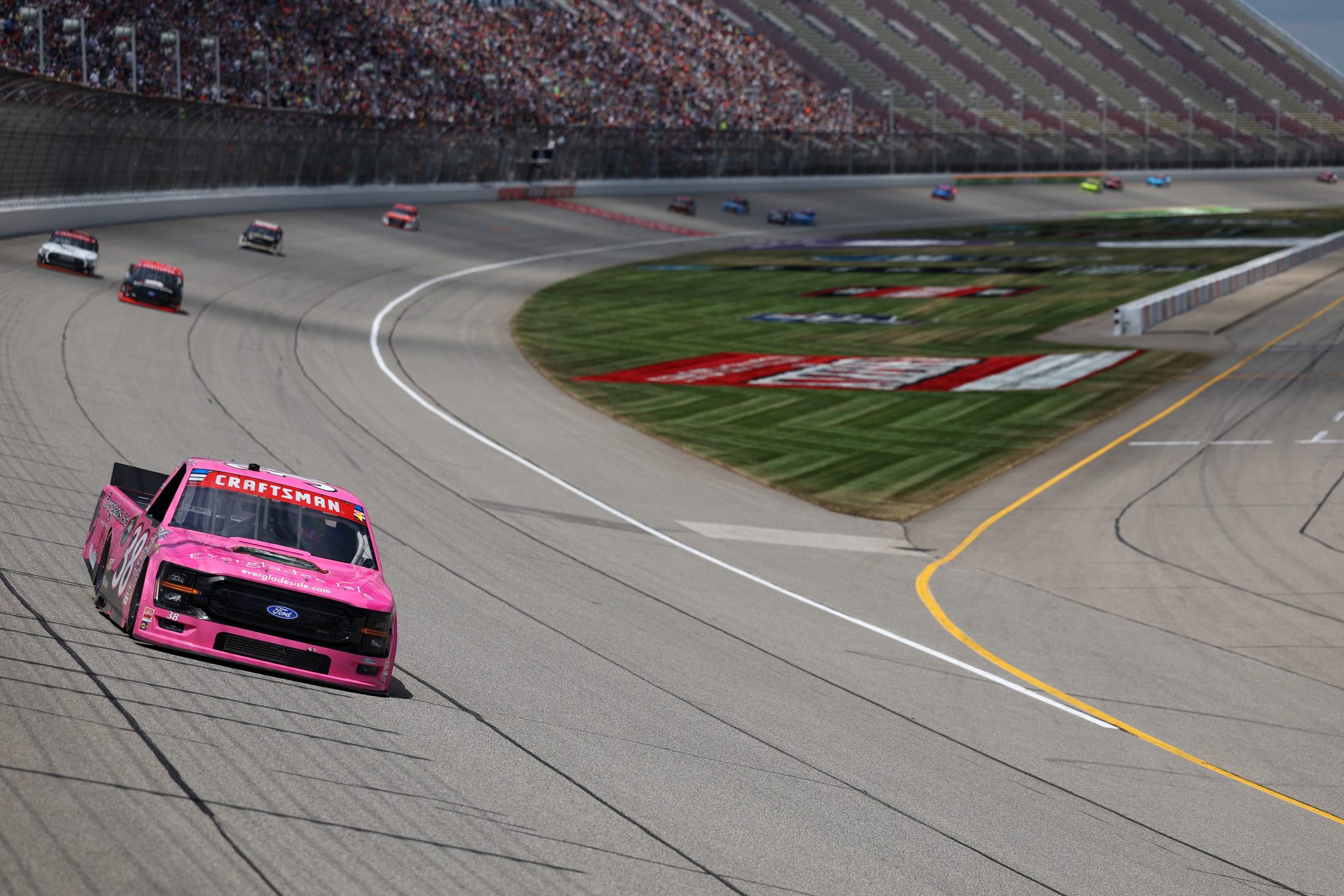 BROOKLYN, MICHIGAN - JUNE 06: Chandler Smith, driver of the #38 Everglades Isle Ford, drives during the NASCAR Craftsman Truck Series DQS Solutions & Staffing 250 presented by Precision Vehicle Logistics at Michigan International Speedway on June 06, 2026 in Brooklyn, Michigan. (Photo by Brett Farmer/Getty Images) | Getty Images