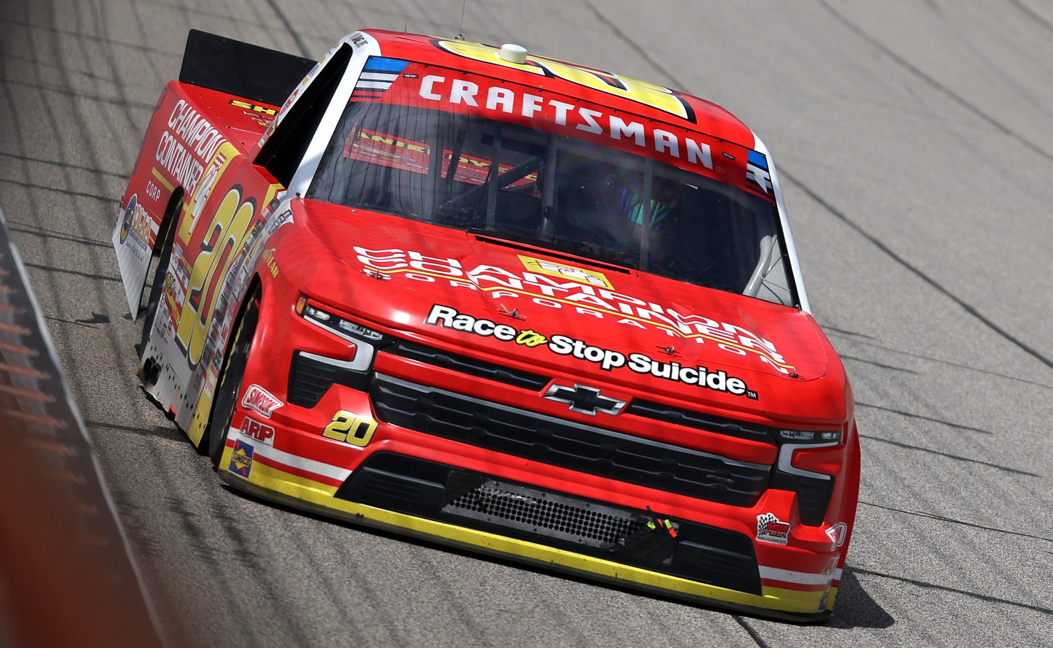 BROOKLYN, MICHIGAN - JUNE 06: Daniel Dye, driver of the #20 Champion Container Chevrolet, drives during the NASCAR Craftsman Truck Series DQS Solutions & Staffing 250 presented by Precision Vehicle Logistics at Michigan International Speedway on June 06, 2026 in Brooklyn, Michigan. (Photo by Brett Farmer/Getty Images) | Getty Images