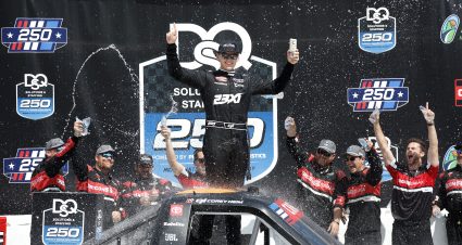 BROOKLYN, MICHIGAN - JUNE 06: Corey Heim, driver of the #1 Celsius Toyota, celebrates in victory lane after winning the NASCAR Craftsman Truck Series DQS Solutions & Staffing 250 presented by Precision Vehicle Logistics at Michigan International Speedway on June 06, 2026 in Brooklyn, Michigan. (Photo by Sean Gardner/Getty Images) | Getty Images