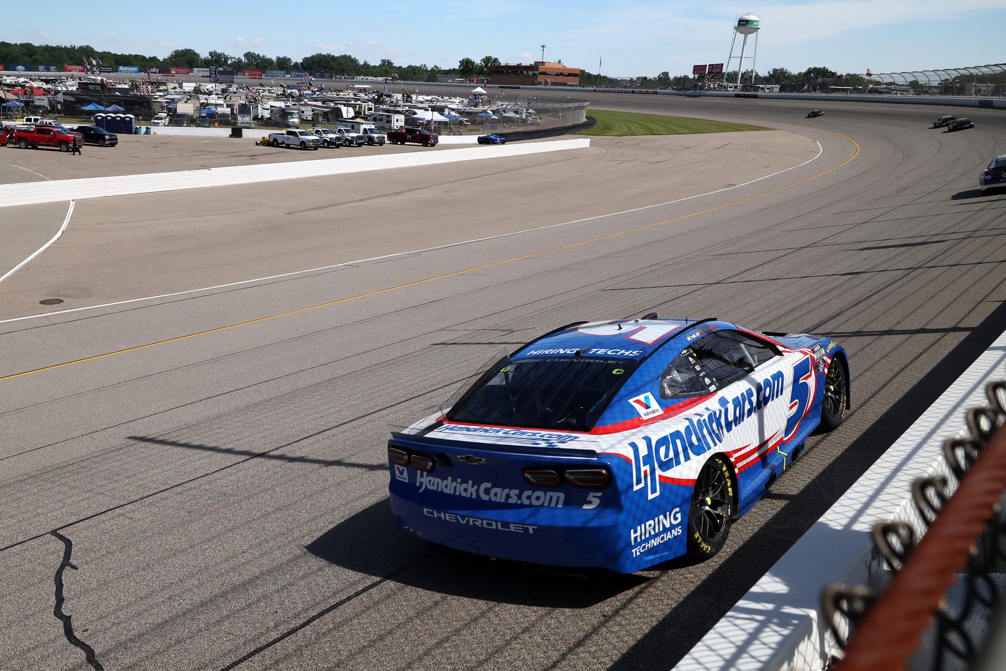 BROOKLYN, MICHIGAN - JUNE 07: Kyle Larson, driver of the #5 HendrickCars.com Chevrolet, drives during the NASCAR Cup Series FireKeepers Casino 400 at Michigan International Speedway on June 07, 2026 in Brooklyn, Michigan. (Photo by Brett Farmer/Getty Images) | Getty Images