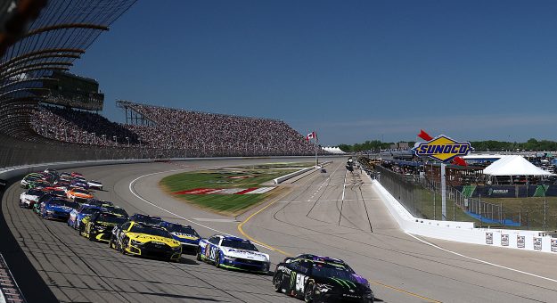 BROOKLYN, MICHIGAN - JUNE 07: Ty Gibbs, driver of the #54 Monster Energy Toyota, leads the field during the NASCAR Cup Series FireKeepers Casino 400 at Michigan International Speedway on June 07, 2026 in Brooklyn, Michigan. (Photo by Brett Farmer/Getty Images) | Getty Images