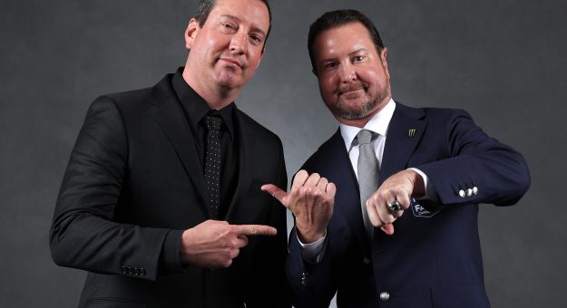 CHARLOTTE, NORTH CAROLINA - JANUARY 23: NASCAR Hall of Fame inductee Kurt Busch (R) and his brother, NASCAR Cup Series driver, Kyle Busch pose for photos at the NASCAR Hall of Fame Induction Ceremony at Charlotte Convention Center on January 23, 2026 in Charlotte, North Carolina.  (Photo by Chris Graythen/Getty Images) | Getty Images