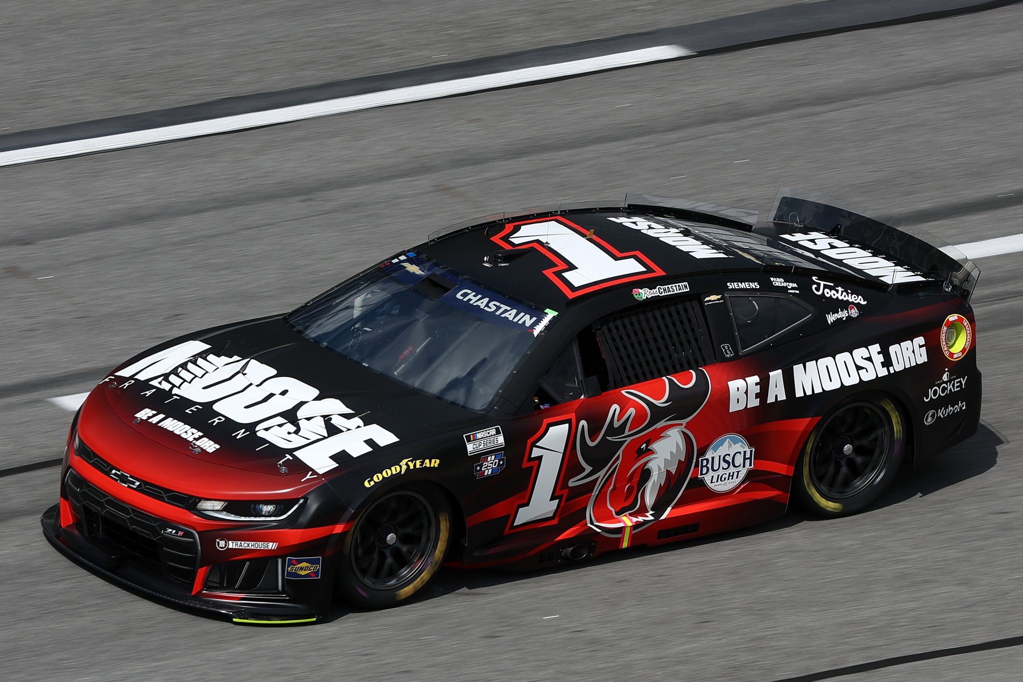 HAMPTON, GEORGIA - JULY 11: Ross Chastain, driver of the #1 Moose Fraternity Chevrolet, drives during qualifying for the NASCAR Cup Series Quaker State 400 Available at Walmart at EchoPark Speedway on July 11, 2026 in Hampton, Georgia. (Photo by Meg Oliphant/Getty Images) | Getty Images
