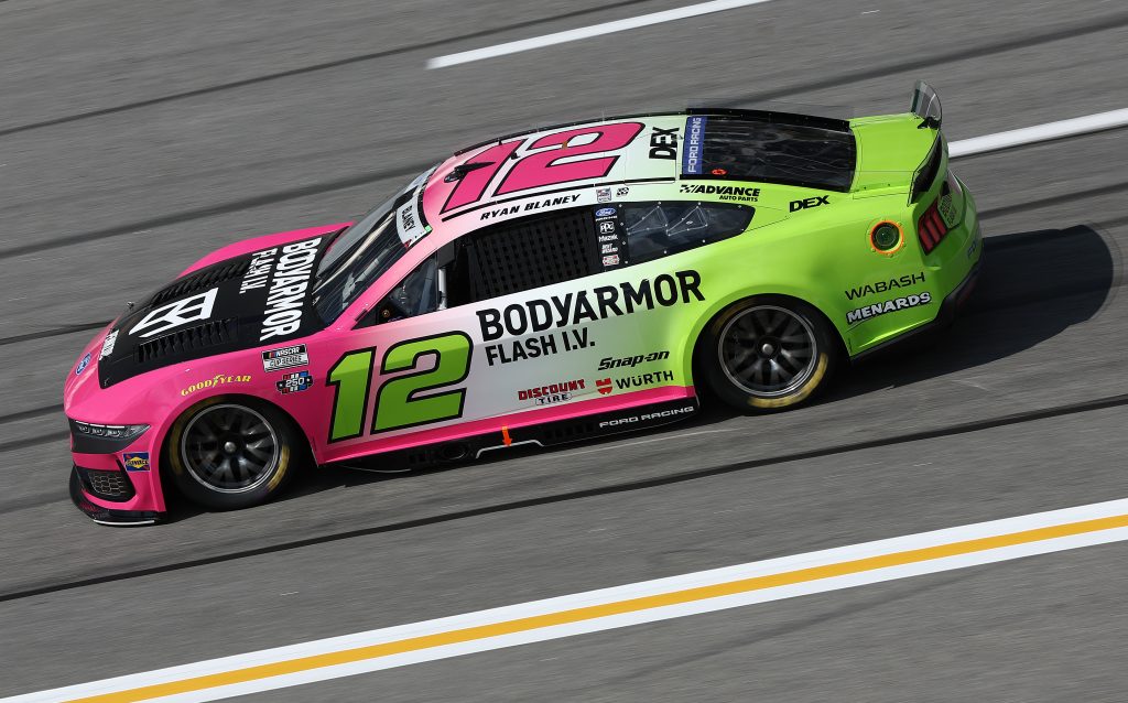 HAMPTON, GEORGIA - JULY 11: Ryan Blaney, driver of the #12 BODYARMOR FLASH I.V. Ford, drives during qualifying for the NASCAR Cup Series Quaker State 400 Available at Walmart at EchoPark Speedway on July 11, 2026 in Hampton, Georgia. (Photo by Meg Oliphant/Getty Images) | Getty Images