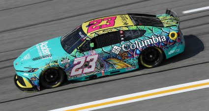 HAMPTON, GEORGIA - JULY 11: Bubba Wallace, driver of the #23 Columbia PFG/Academy Sports Toyota, drives during qualifying for the NASCAR Cup Series Quaker State 400 Available at Walmart at EchoPark Speedway on July 11, 2026 in Hampton, Georgia. (Photo by Meg Oliphant/Getty Images) | Getty Images