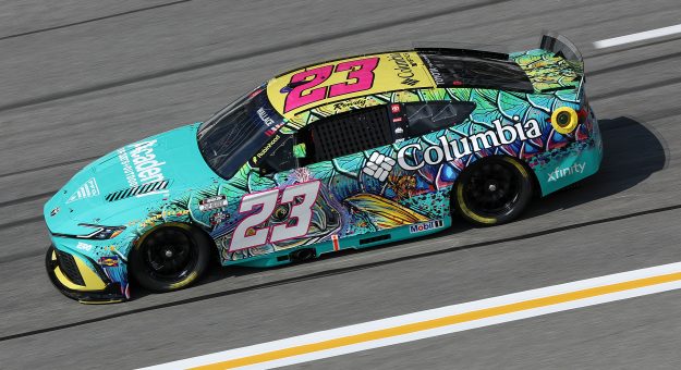 HAMPTON, GEORGIA - JULY 11: Bubba Wallace, driver of the #23 Columbia PFG/Academy Sports Toyota, drives during qualifying for the NASCAR Cup Series Quaker State 400 Available at Walmart at EchoPark Speedway on July 11, 2026 in Hampton, Georgia. (Photo by Meg Oliphant/Getty Images) | Getty Images