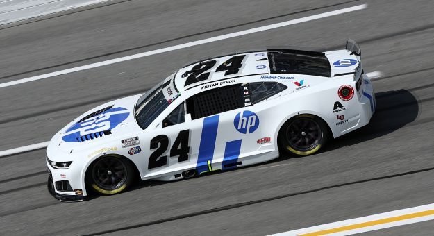 HAMPTON, GEORGIA - JULY 11: William Byron, driver of the #24 HP Chevrolet, drives during qualifying for the NASCAR Cup Series Quaker State 400 Available at Walmart at EchoPark Speedway on July 11, 2026 in Hampton, Georgia. (Photo by Meg Oliphant/Getty Images) | Getty Images