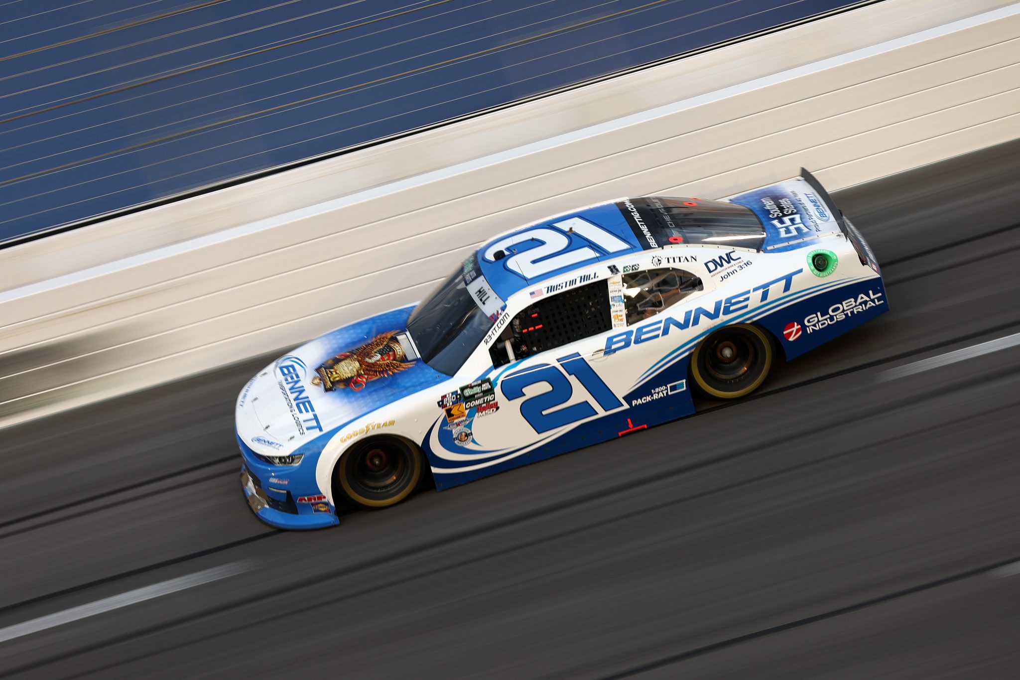 HAMPTON, GEORGIA - JULY 11: Austin Hill, driver of the #21 Bennett Transportation Chevrolet, drives during the NASCAR O'Reilly Auto Parts Series Focused Health 250 at EchoPark Speedway on July 11, 2026 in Hampton, Georgia. (Photo by Meg Oliphant/Getty Images) | Getty Images