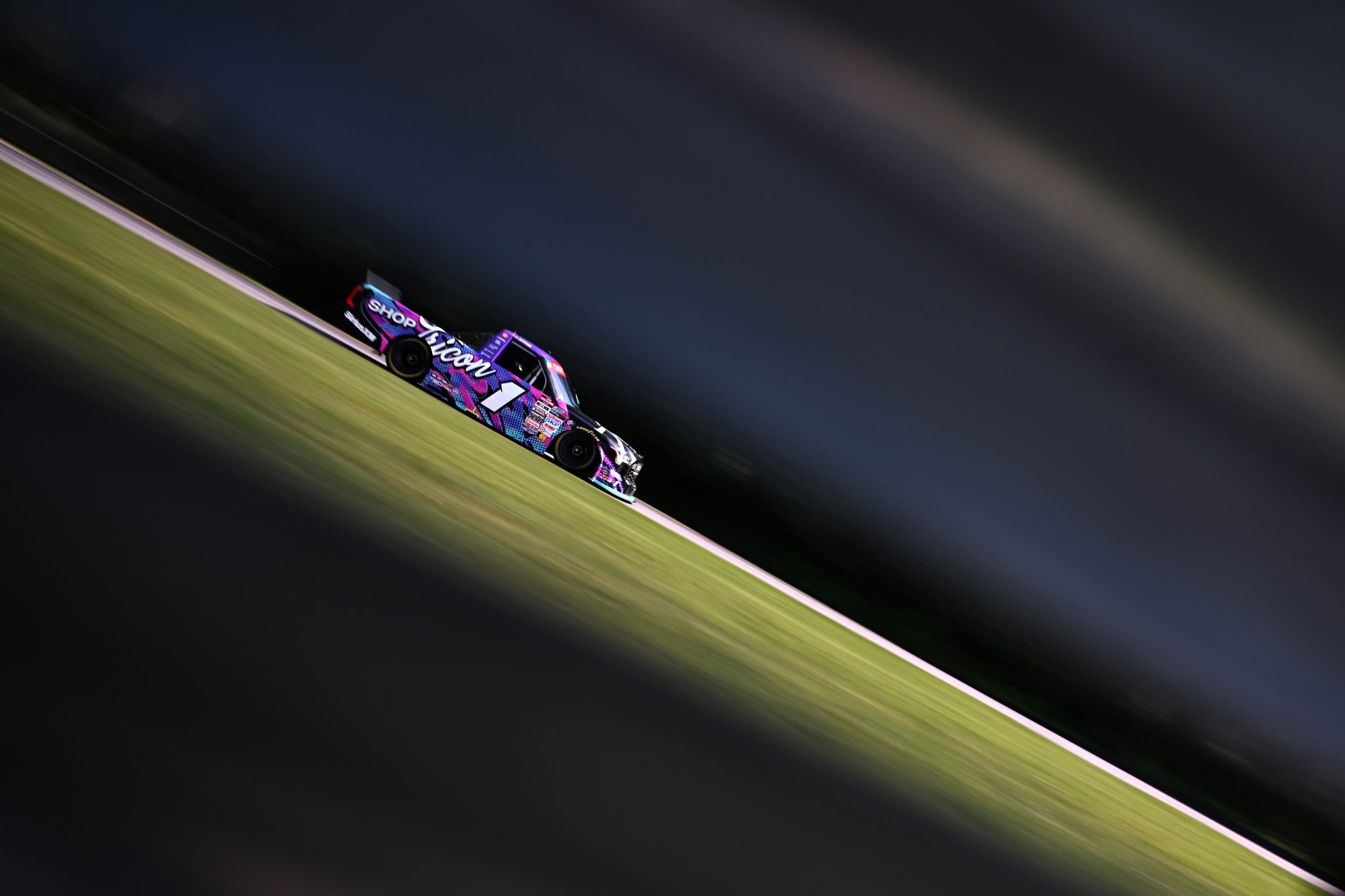 LAKEVILLE, CONNECTICUT - JULY 11: Carson Kvapil, driver of the #1 Bass Pro Shops Chevrolet, drives during practice for the NASCAR Craftsman Truck Series LiUNA 150 at Lime Rock Park on July 11, 2026 in Lakeville, Connecticut. (Photo by Jaiden Tripi/Getty Images) | Getty Images