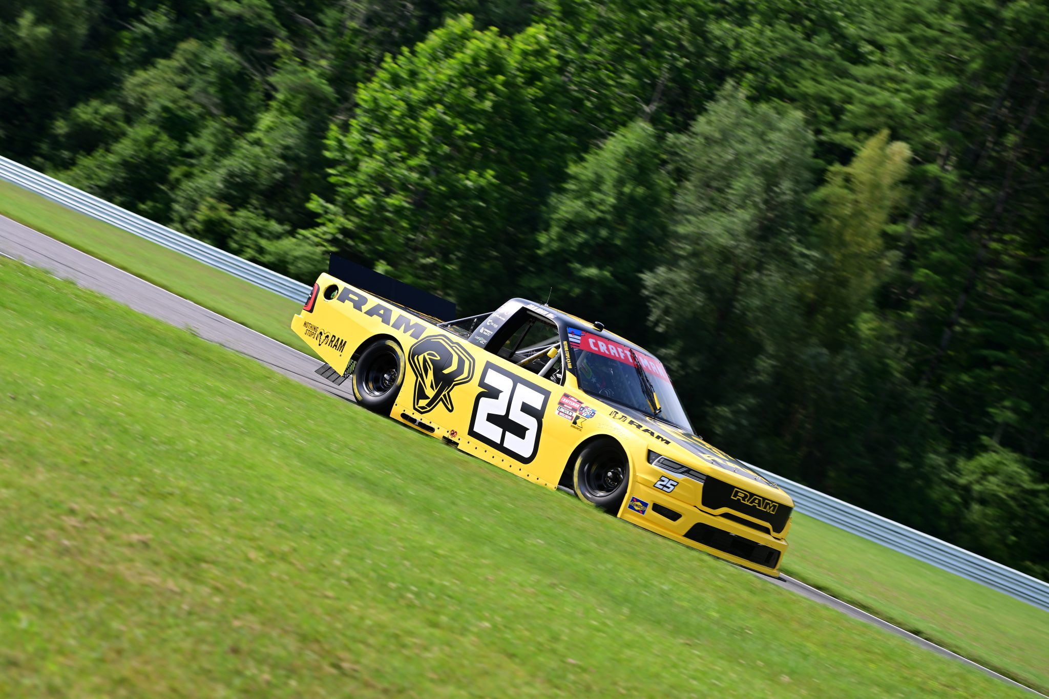 LAKEVILLE, CONNECTICUT - JULY 11: Colin Braun, driver of the #25 RAM RAM, drives during practice for the NASCAR Craftsman Truck Series LiUNA 150 at Lime Rock Park on July 11, 2026 in Lakeville, Connecticut. (Photo by Jaiden Tripi/Getty Images) | Getty Images