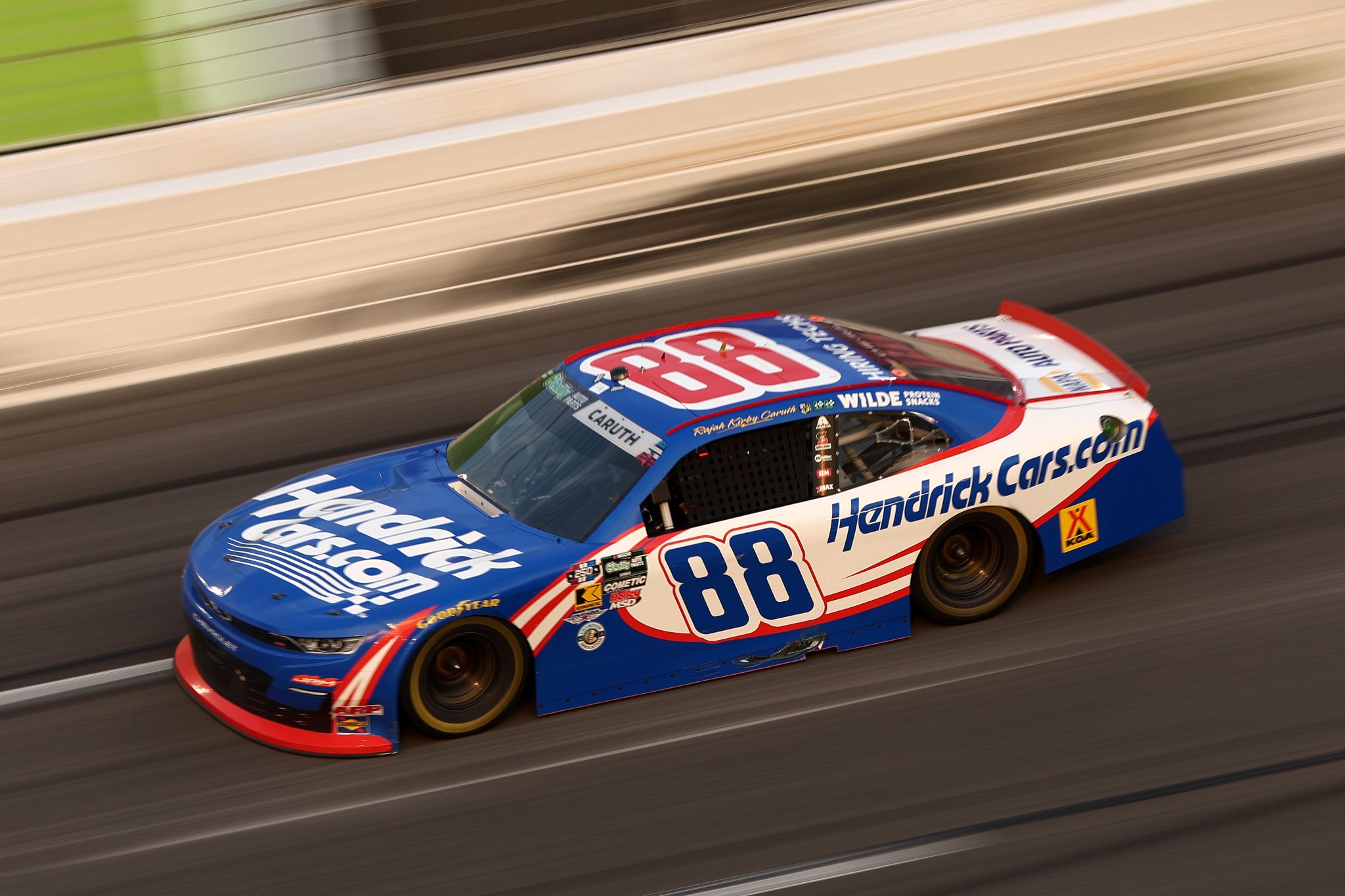 HAMPTON, GEORGIA - JULY 11: Rajah Caruth, driver of the #88 Hendrick Cars.com Chevrolet, drives during the NASCAR O'Reilly Auto Parts Series Focused Health 250 at EchoPark Speedway on July 11, 2026 in Hampton, Georgia. (Photo by Meg Oliphant/Getty Images) | Getty Images