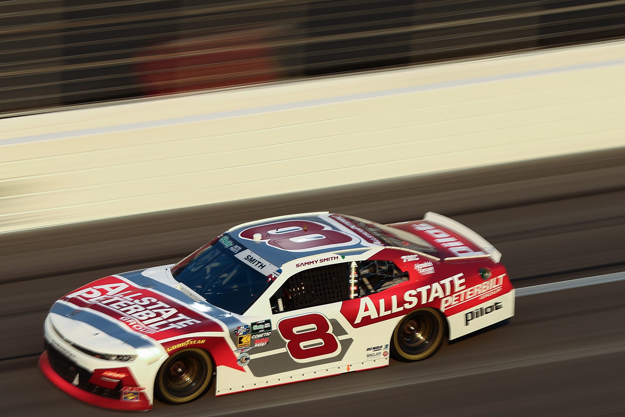 HAMPTON, GEORGIA - JULY 11: Sammy Smith, driver of the #8 Allstate Peterbilt Group Chevrolet, drives during the NASCAR O'Reilly Auto Parts Series Focused Health 250 at EchoPark Speedway on July 11, 2026 in Hampton, Georgia. (Photo by Meg Oliphant/Getty Images) | Getty Images