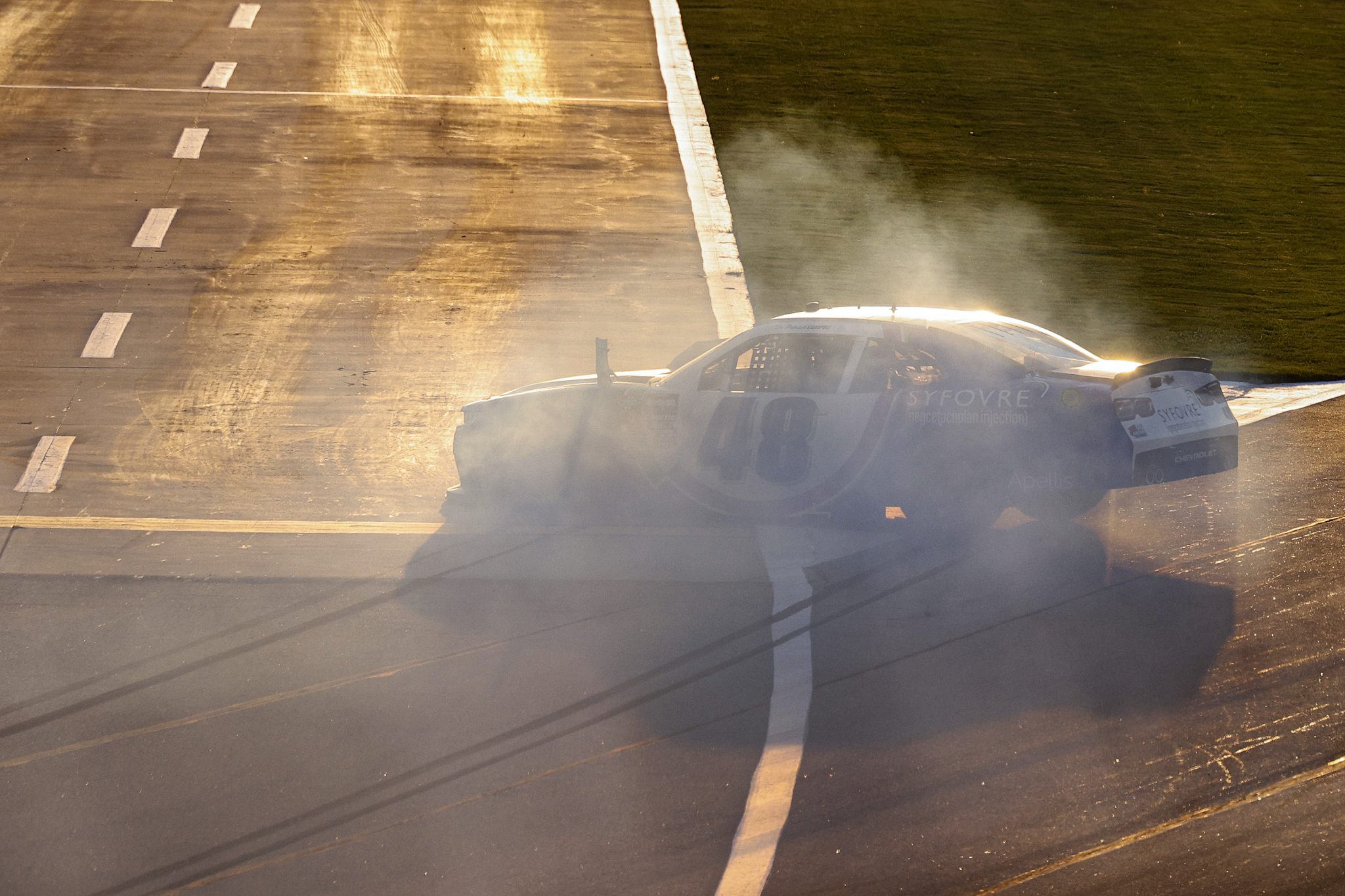 HAMPTON, GEORGIA - JULY 11: Patrick Staropoli, driver of the #48 Syfovre Chevrolet, spins after an on-track incident during the NASCAR O'Reilly Auto Parts Series Focused Health 250 at EchoPark Speedway on July 11, 2026 in Hampton, Georgia. (Photo by Sean Gardner/Getty Images) | Getty Images