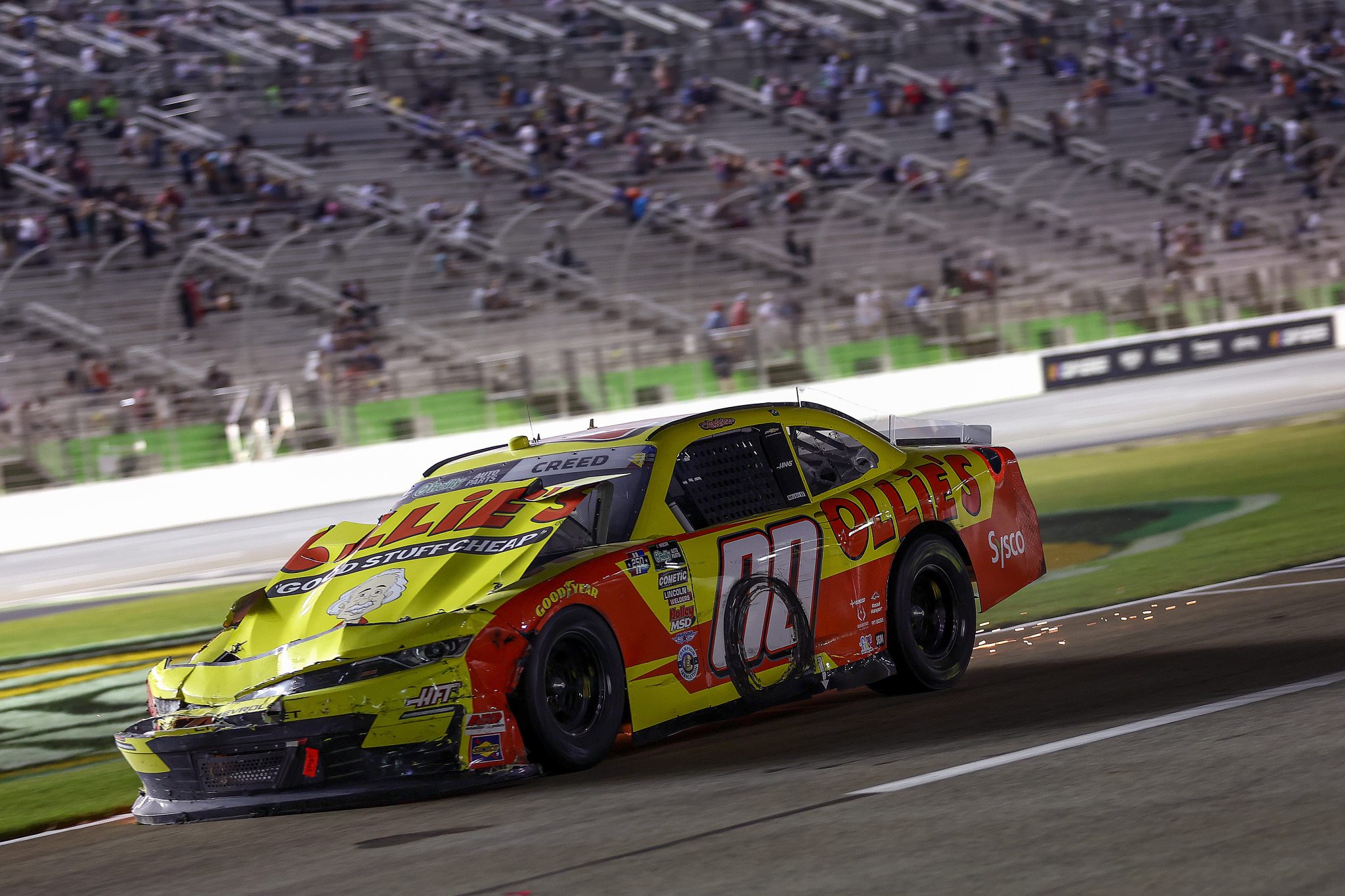HAMPTON, GEORGIA - JULY 11: Sheldon Creed, driver of the #00 Ollie's Chevrolet, exits the track after an incident during the NASCAR O'Reilly Auto Parts Series Focused Health 250 at EchoPark Speedway on July 11, 2026 in Hampton, Georgia. (Photo by Meg Oliphant/Getty Images) | Getty Images