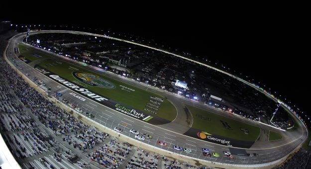 HAMPTON, GEORGIA - JULY 12: A general view of racing during the NASCAR Cup Series Quaker State 400 Available at Walmart at EchoPark Speedway on July 12, 2026 in Hampton, Georgia. (Photo by Meg Oliphant/Getty Images) | Getty Images