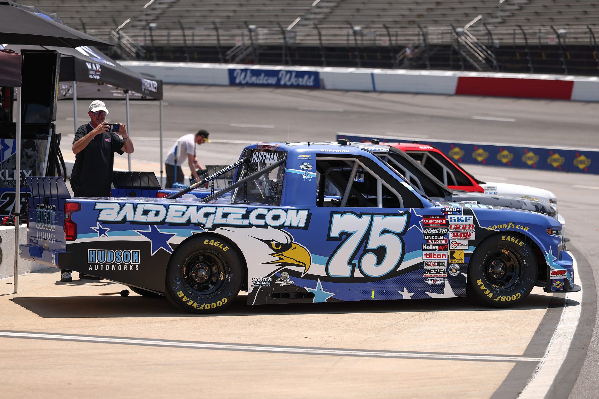 NORTH WILKESBORO, NORTH CAROLINA - JULY 17: The #75 Baldeagle.com Chevrolet driven by Landon Huffman parked on the grid during practice for the NASCAR Craftsman Truck Series Faith Fest 250 at North Wilkesboro Speedway on July 17, 2026 in North Wilkesboro, North Carolina. (Photo by Meg Oliphant/Getty Images) | Getty Images