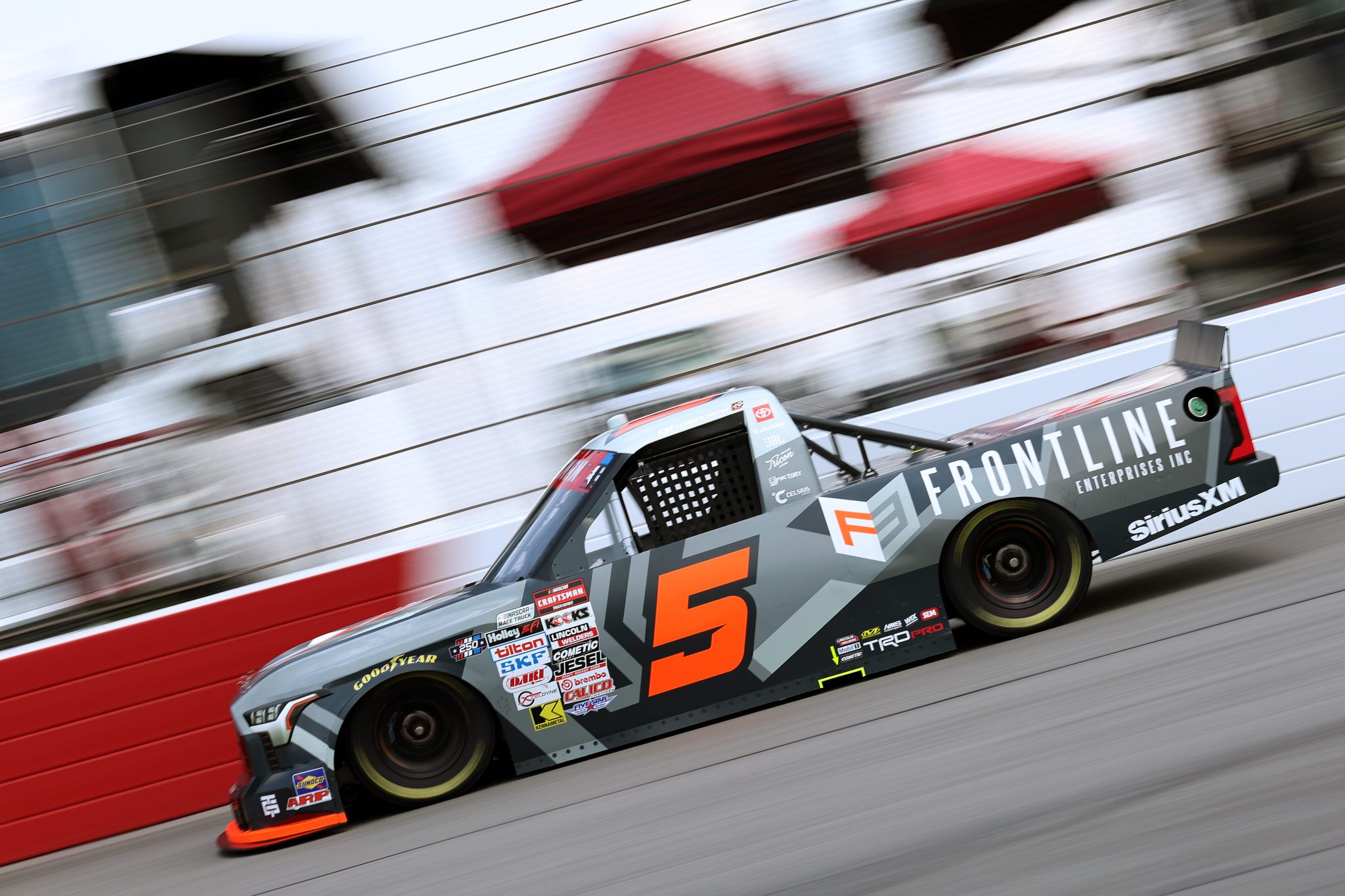 NORTH WILKESBORO, NORTH CAROLINA - JULY 17: Corey Heim, driver of the #5 Frontline Enterprises Toyota, drives during practice for the NASCAR Craftsman Truck Series Faith Fest 250 at North Wilkesboro Speedway on July 17, 2026 in North Wilkesboro, North Carolina. (Photo by David Jensen/Getty Images) | Getty Images