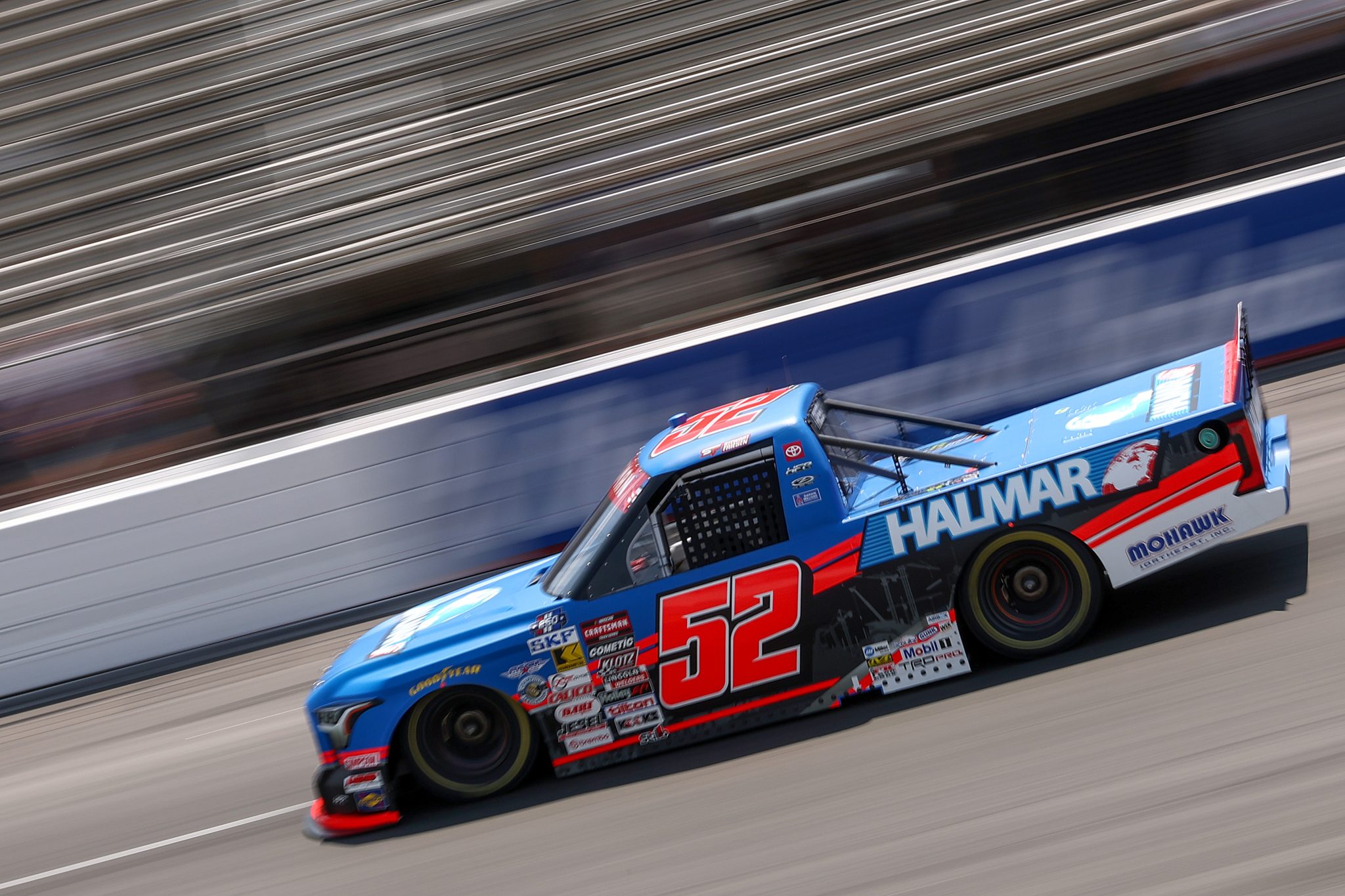 NORTH WILKESBORO, NORTH CAROLINA - JULY 17: Stewart Friesen, driver of the #52 Halmar International Toyota, drives during practice for the NASCAR Craftsman Truck Series Faith Fest 250 at North Wilkesboro Speedway on July 17, 2026 in North Wilkesboro, North Carolina. (Photo by Meg Oliphant/Getty Images) | Getty Images