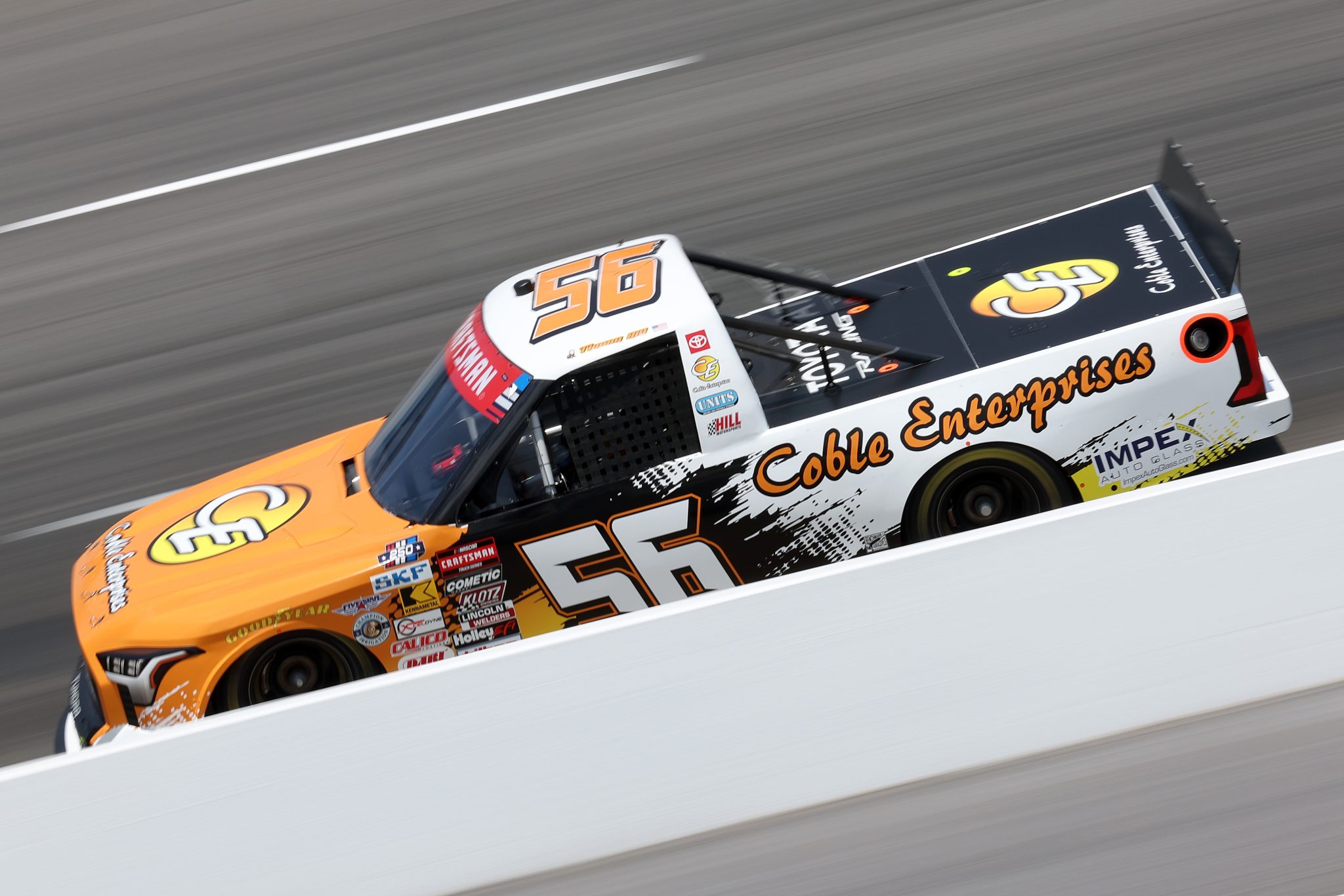 NORTH WILKESBORO, NORTH CAROLINA - JULY 17: Timmy Hill, driver of the #56 Coble Enterprises Toyota, drives during practice for the NASCAR Craftsman Truck Series Faith Fest 250 at North Wilkesboro Speedway on July 17, 2026 in North Wilkesboro, North Carolina. (Photo by David Jensen/Getty Images) | Getty Images
