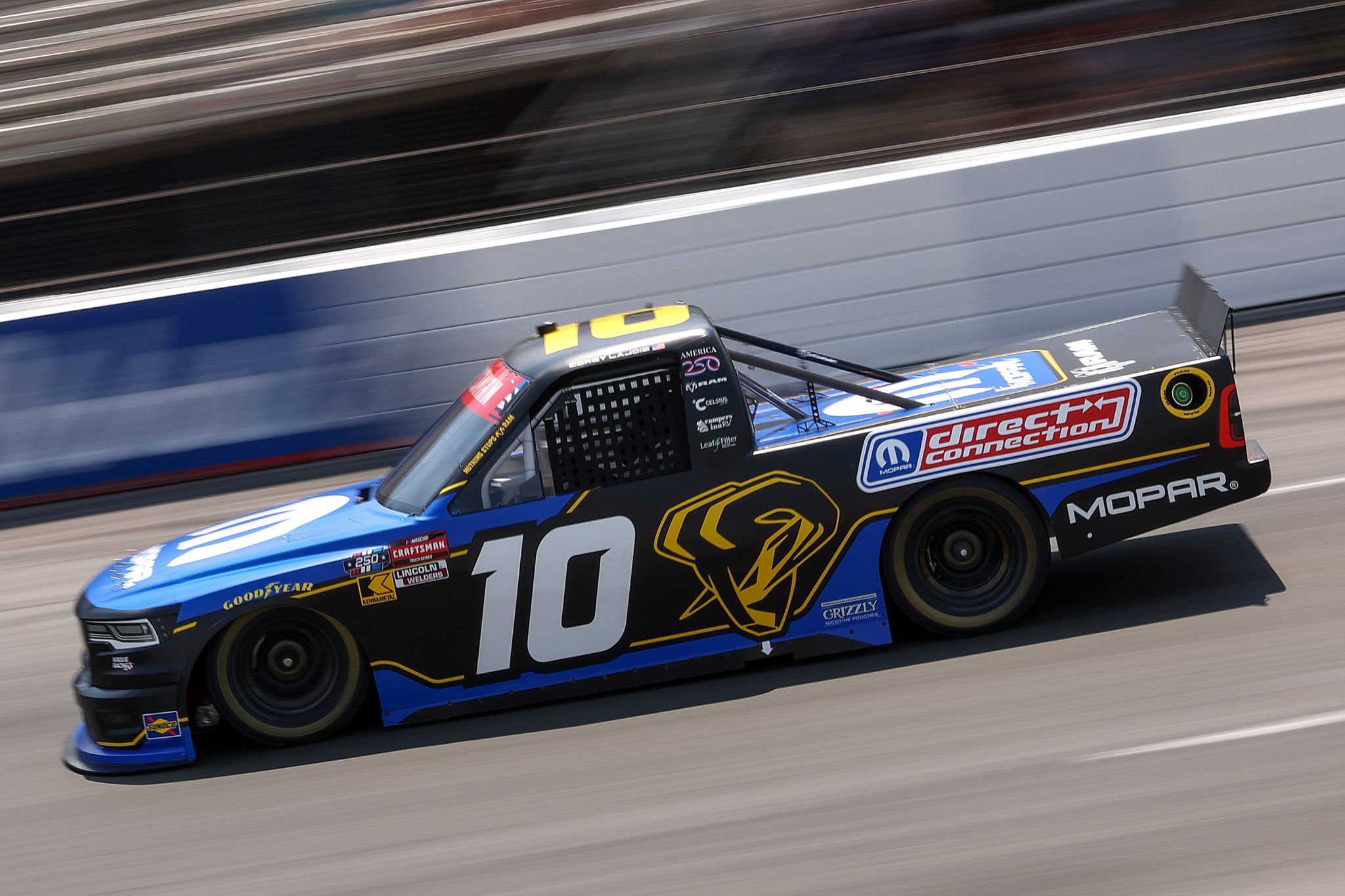 NORTH WILKESBORO, NORTH CAROLINA - JULY 17: Corey LaJoie, driver of the #10 Mopar RAM, drives during practice for the NASCAR Craftsman Truck Series Faith Fest 250 at North Wilkesboro Speedway on July 17, 2026 in North Wilkesboro, North Carolina. (Photo by Meg Oliphant/Getty Images) | Getty Images