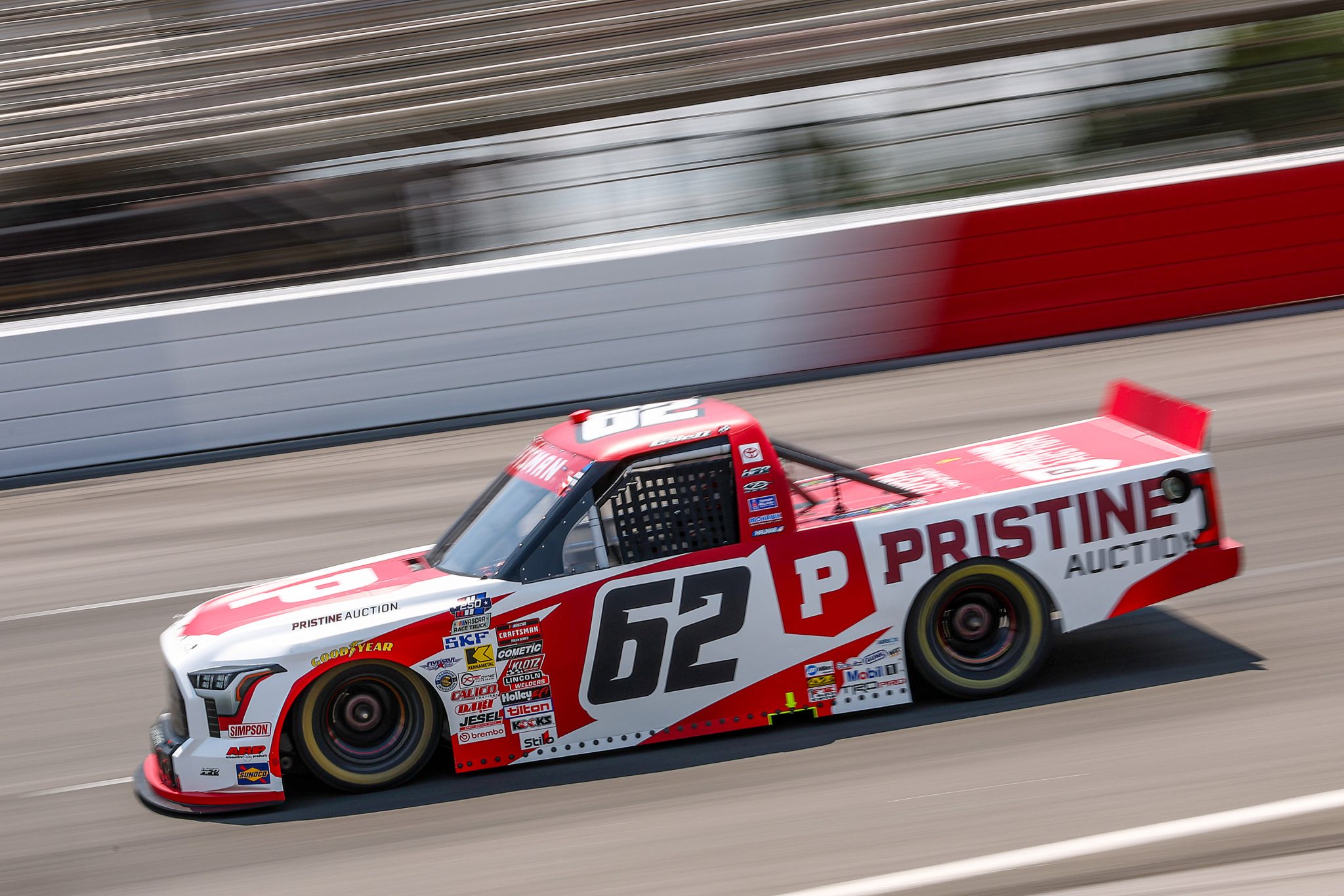NORTH WILKESBORO, NORTH CAROLINA - JULY 17: Christopher Bell, driver of the #62 Pristine Auction Toyota, drives during practice for the NASCAR Craftsman Truck Series Faith Fest 250 at North Wilkesboro Speedway on July 17, 2026 in North Wilkesboro, North Carolina. (Photo by Meg Oliphant/Getty Images) | Getty Images