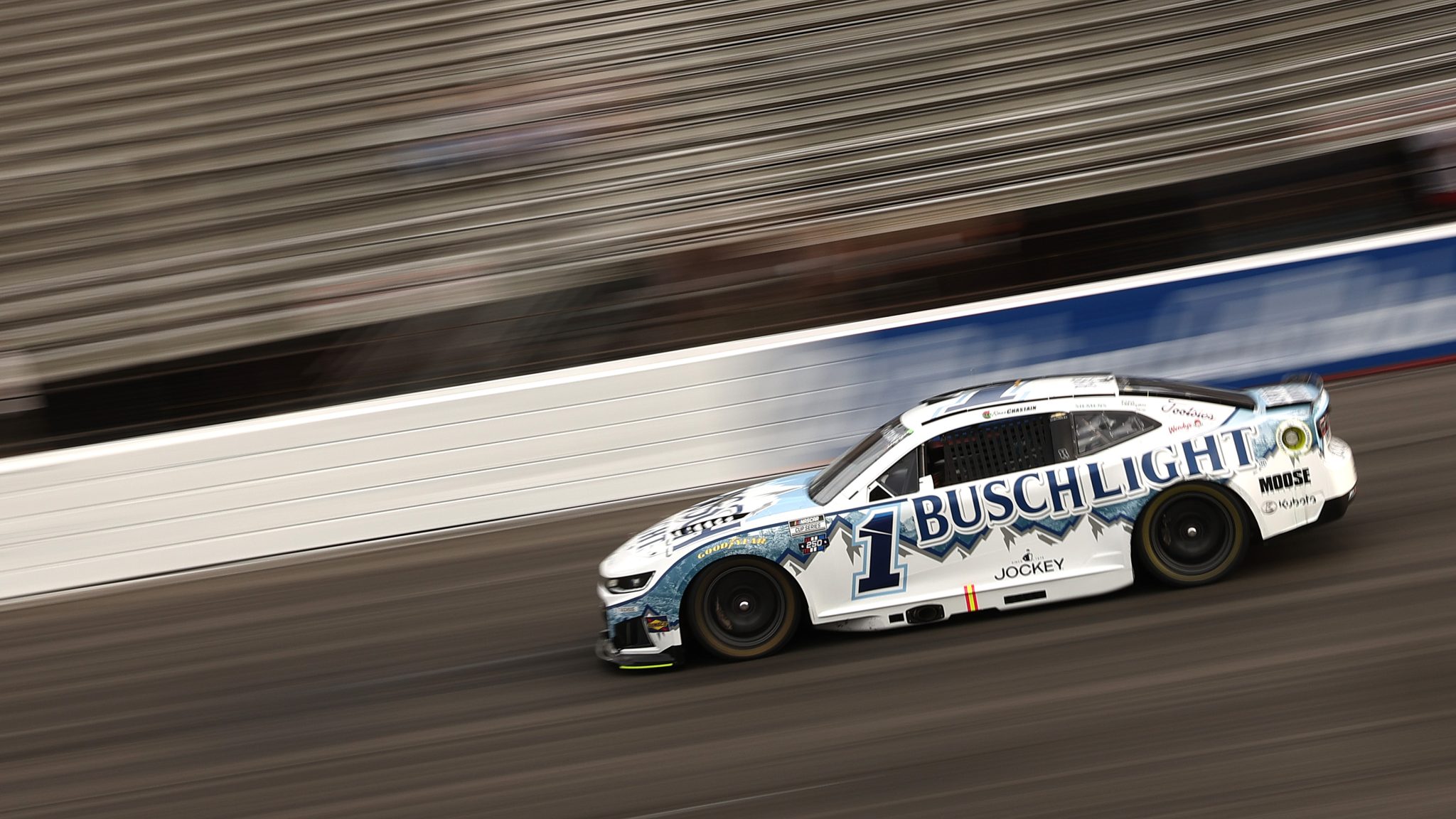 NORTH WILKESBORO, NORTH CAROLINA - JULY 18: Ross Chastain, driver of the #1 Busch Light Chevrolet, drives during practice for the NASCAR Cup Series Window World 450 at North Wilkesboro Speedway on July 18, 2026 in North Wilkesboro, North Carolina. (Photo by Meg Oliphant/Getty Images) | Getty Images