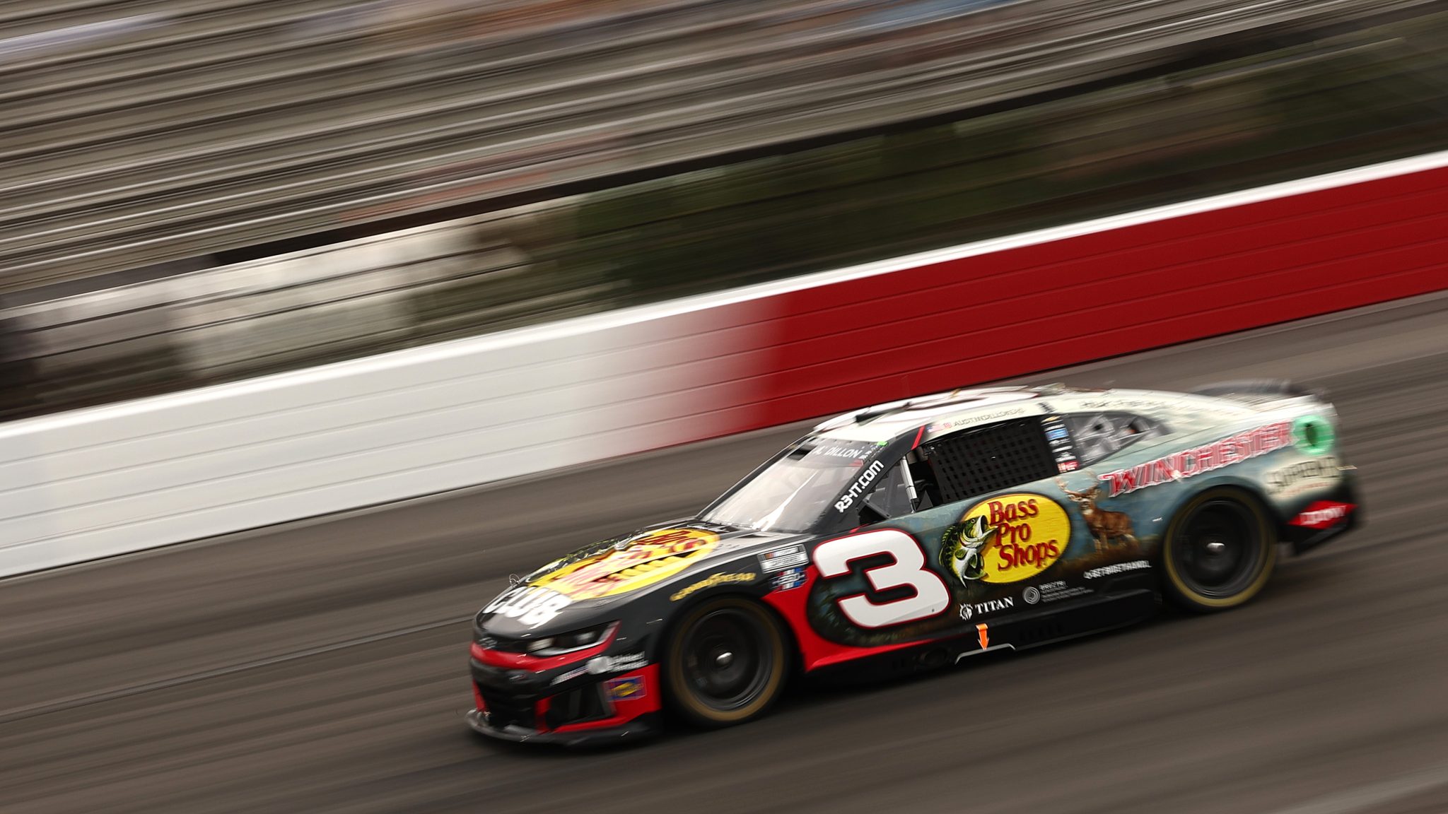 NORTH WILKESBORO, NORTH CAROLINA - JULY 18: Austin Dillon, driver of the #3 Bass Pro Shops/Winchester Chevrolet, drives during practice for the NASCAR Cup Series Window World 450 at North Wilkesboro Speedway on July 18, 2026 in North Wilkesboro, North Carolina. (Photo by Meg Oliphant/Getty Images) | Getty Images