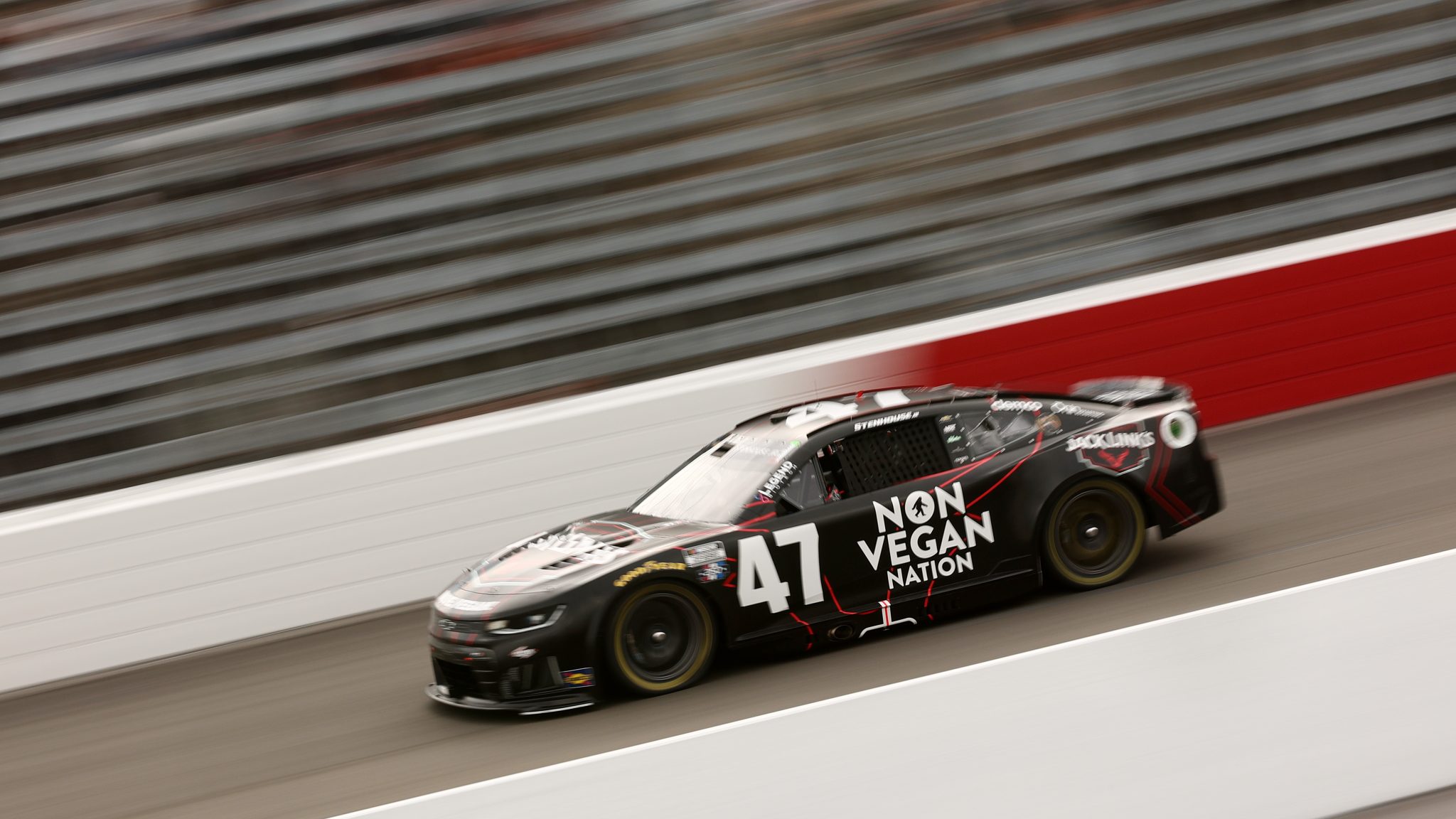NORTH WILKESBORO, NORTH CAROLINA - JULY 18: Ricky Stenhouse Jr., driver of the #47 Jack Link's Non Vegan Nation Chevrolet, drives during practice for the NASCAR Cup Series Window World 450 at North Wilkesboro Speedway on July 18, 2026 in North Wilkesboro, North Carolina. (Photo by Meg Oliphant/Getty Images) | Getty Images