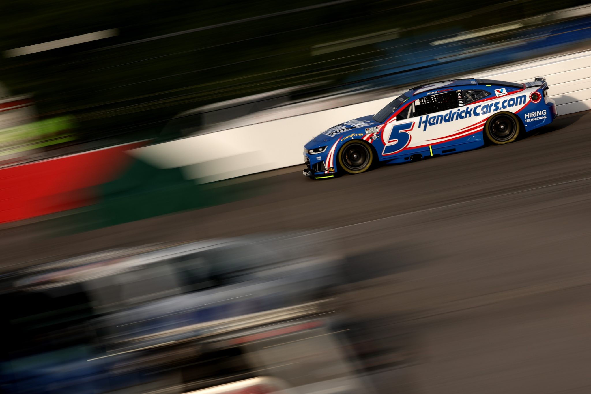 NORTH WILKESBORO, NORTH CAROLINA - JULY 18: Kyle Larson, driver of the #5 HendrickCars.com Chevrolet, driives during practice for the NASCAR Cup Series Window World 450 at North Wilkesboro Speedway on July 18, 2026 in North Wilkesboro, North Carolina. (Photo by David Jensen/Getty Images) | Getty Images