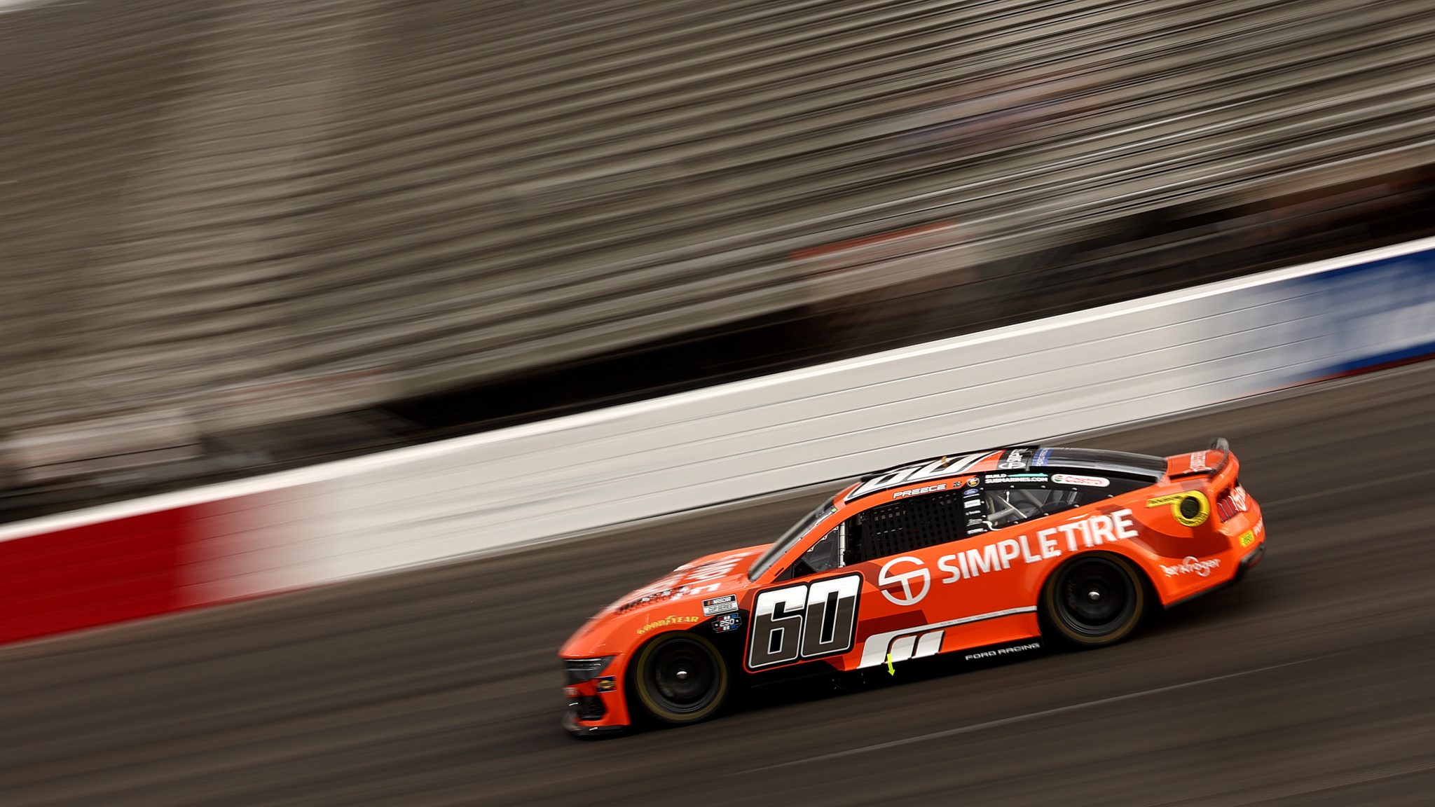 NORTH WILKESBORO, NORTH CAROLINA - JULY 18: Ryan Preece, driver of the #60 SimpleTire Ford, drives during practice for the NASCAR Cup Series Window World 450 at North Wilkesboro Speedway on July 18, 2026 in North Wilkesboro, North Carolina. (Photo by Meg Oliphant/Getty Images) | Getty Images
