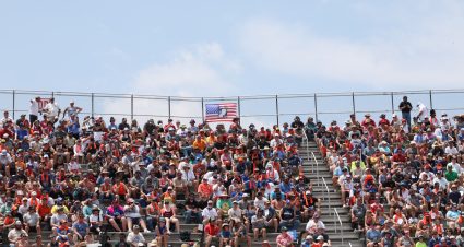 NORTH WILKESBORO, NORTH CAROLINA - JULY 18: Te crowd looks on during the NASCAR Craftsman Truck Series Faith Fest 250 at North Wilkesboro Speedway on July 18, 2026 in North Wilkesboro, North Carolina. (Photo by David Jensen/Getty Images) | Getty Images