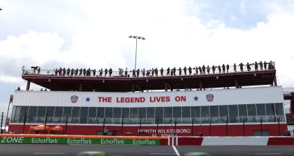 NORTH WILKESBORO, NORTH CAROLINA - JULY 18: A general view of racing during the NASCAR Craftsman Truck Series Faith Fest 250 at North Wilkesboro Speedway on July 18, 2026 in North Wilkesboro, North Carolina. (Photo by David Jensen/Getty Images) | Getty Images