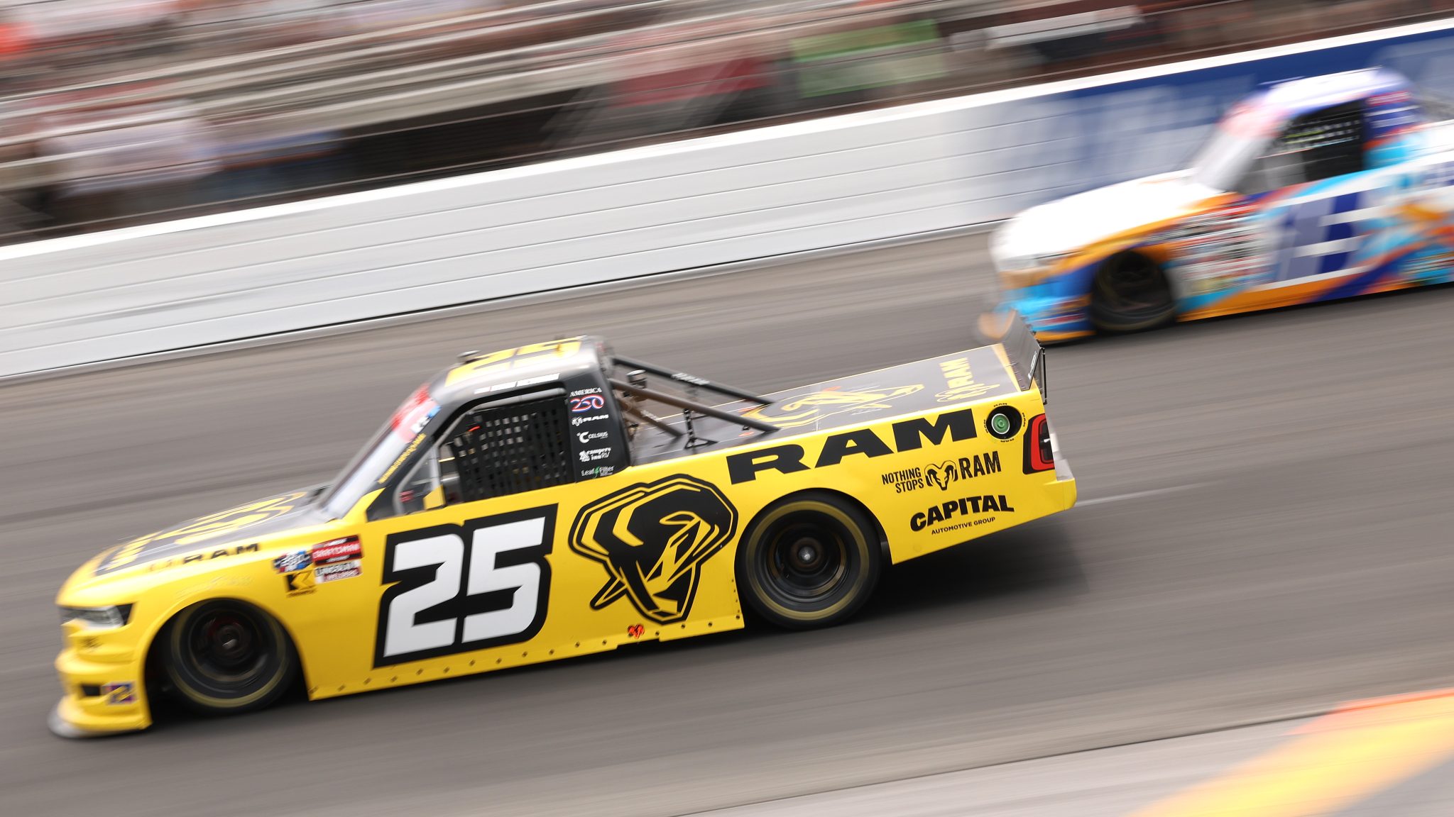 NORTH WILKESBORO, NORTH CAROLINA - JULY 18: Ryan Newman, driver of the #25 RAM RAM, drives during the NASCAR Craftsman Truck Series Faith Fest 250 at North Wilkesboro Speedway on July 18, 2026 in North Wilkesboro, North Carolina. (Photo by David Jensen/Getty Images) | Getty Images