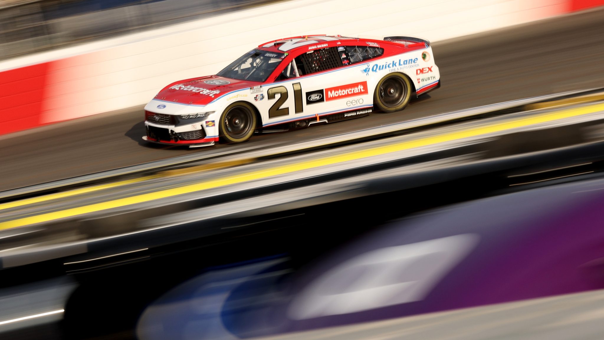 NORTH WILKESBORO, NORTH CAROLINA - JULY 18: Josh Berry, driver of the #21 Motorcraft/Quick Lane Ford, drives during practice for the NASCAR Cup Series Window World 450 at North Wilkesboro Speedway on July 18, 2026 in North Wilkesboro, North Carolina. (Photo by David Jensen/Getty Images) | Getty Images