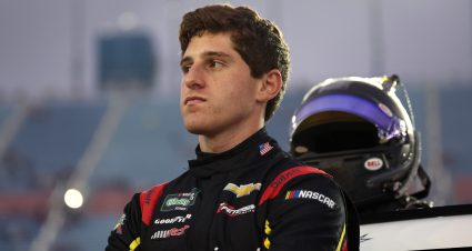 JOLIET, ILLINOIS - JULY 04: Nick Sanchez, driver of the #87 3-Dimensional Services Group Chevrolet, looks on prior to the NASCAR O'Reilly Auto Parts Series Cuervo 300 at Chicagoland Speedway on July 04, 2026 in Joliet, Illinois. (Photo by James Gilbert/Getty Images) | Getty Images