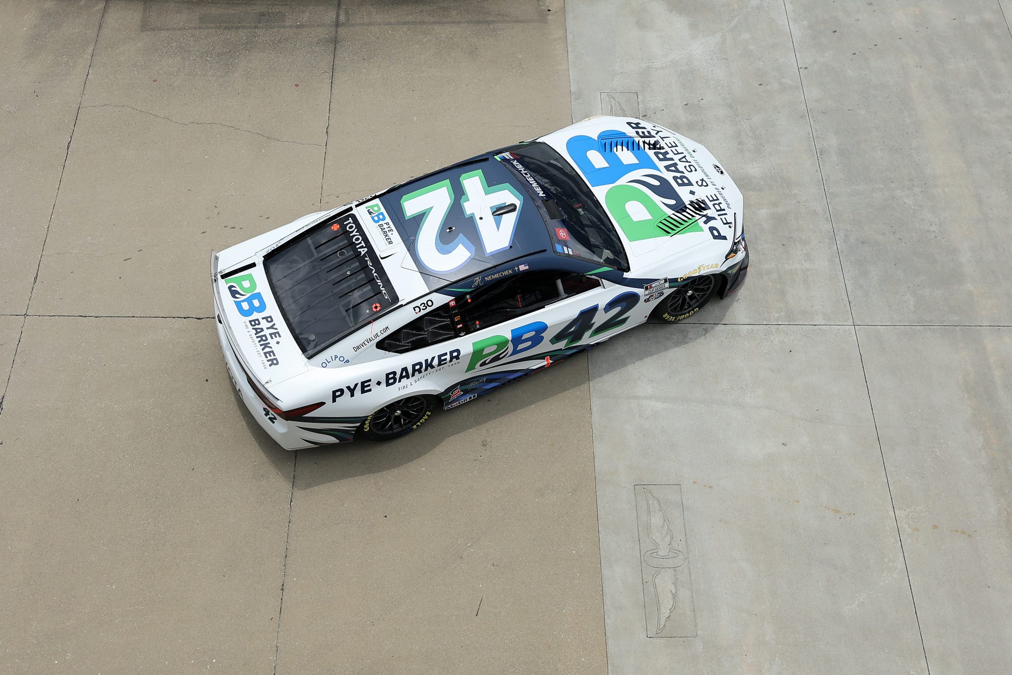 INDIANAPOLIS, INDIANA - JULY 24: John Hunter Nemechek, driver of the #42 Pye-Barker Fire & Safety Toyota, enters the track during practice for the NASCAR Cup Series Brickyard 400 at Indianapolis Motor Speedway on July 24, 2026 in Indianapolis, Indiana. (Photo by Logan Riely/Getty Images)