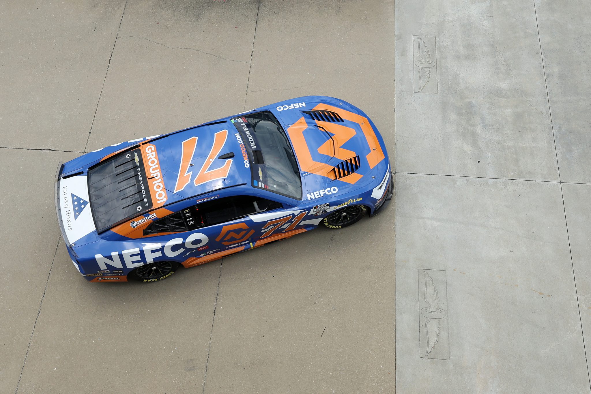 INDIANAPOLIS, INDIANA - JULY 24: Michael McDowell, driver of the #71 NEFCO Chevrolet, enters the track during practice for the NASCAR Cup Series Brickyard 400 at Indianapolis Motor Speedway on July 24, 2026 in Indianapolis, Indiana. (Photo by Logan Riely/Getty Images)